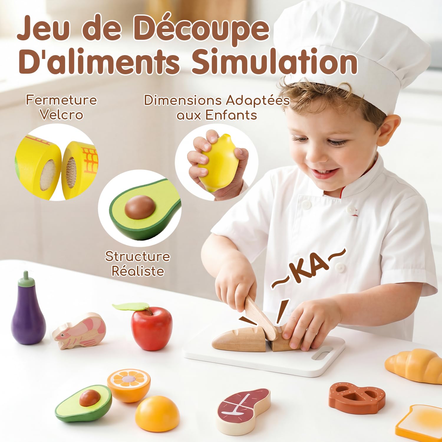 Lehoo Castle Accessoire Cuisine Enfant, Jouet de Cuisine en Bois, Accessoires Cuisine Enfant avec Panier en Tissu, Jouet Alimentaire, Jouet Montessori 3 4 5 6 7 Ans