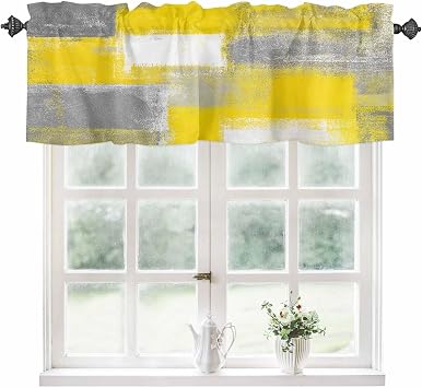 Abstract Art Valance Curtains for Windows Kitchen Curtains Valances Yellow Grey Modern Painting Abstract Graffiti Short Small Curtains for Living Room Bedroom Window Decor 42x12 Inch