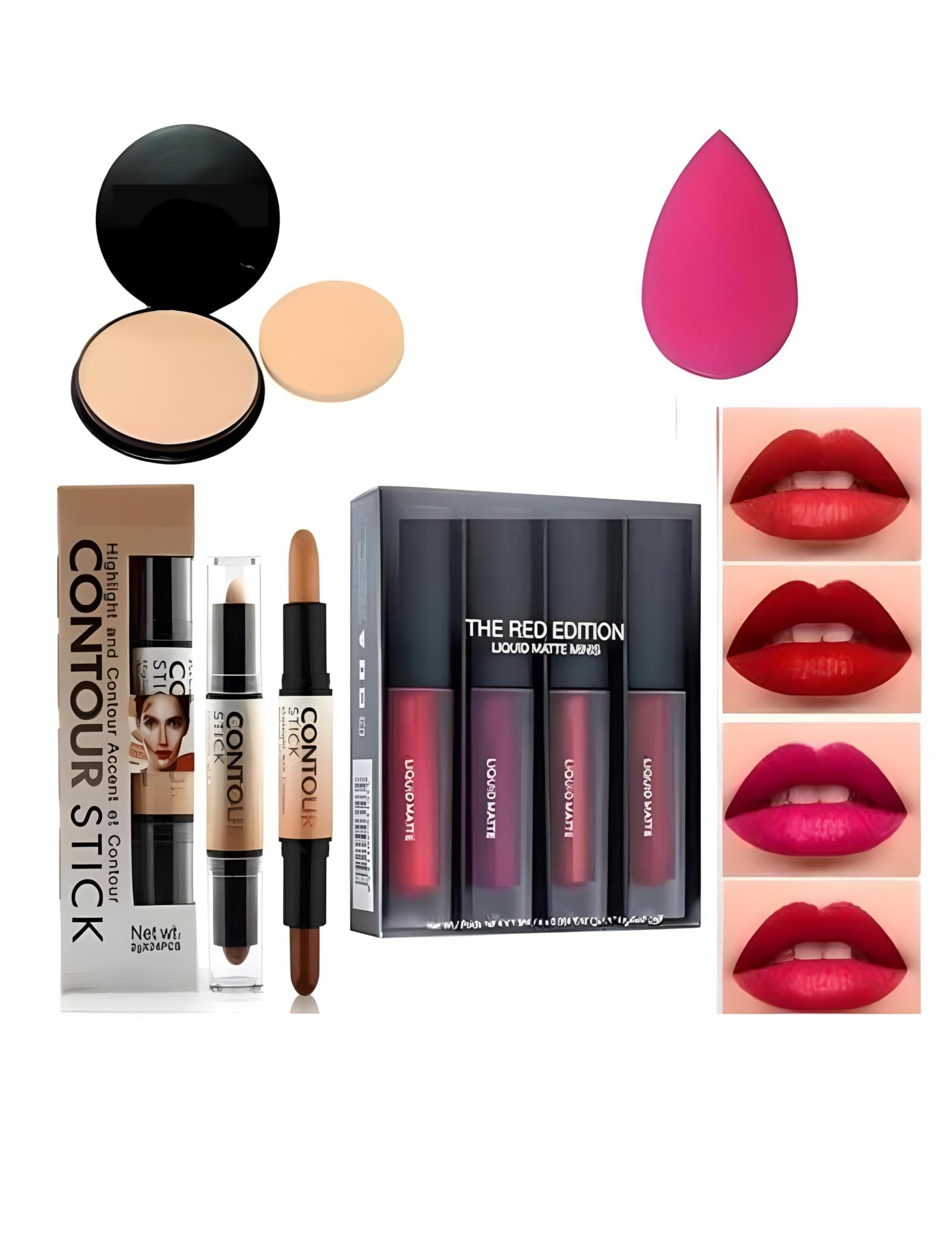 M/S DALIP & SONS All Makeup Products 4 in 1 Combo Set Loos Powder Puff Concealer Lipstick Pack of 4-image-37