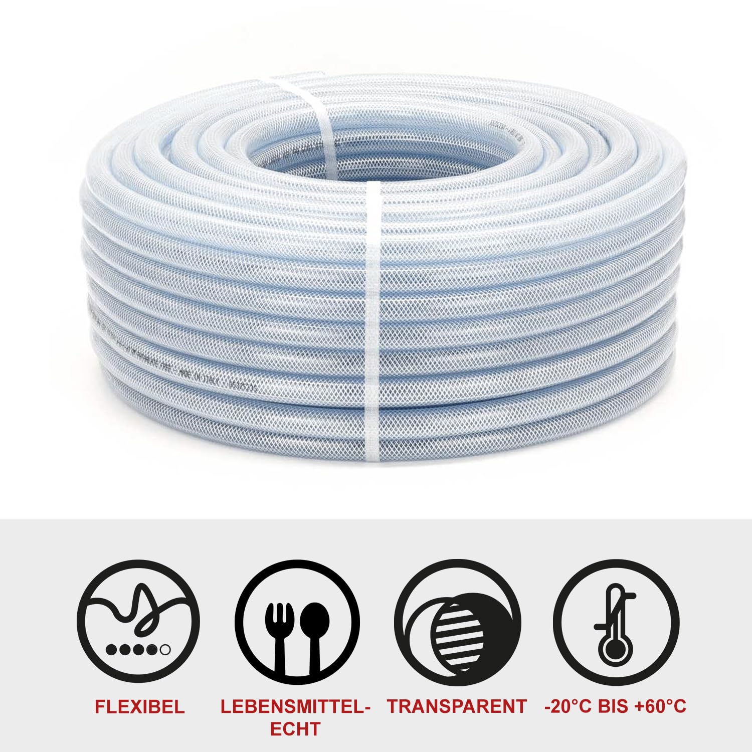 FLEXTUBE TX Ø 19mm x 3,5m (3/4"), 50m de long, Qualité alimentaire, tuyau en PVC pour air comprimé, résistant à l'air, à l'eau, aux huiles conditionnelles et aux produits chimiques