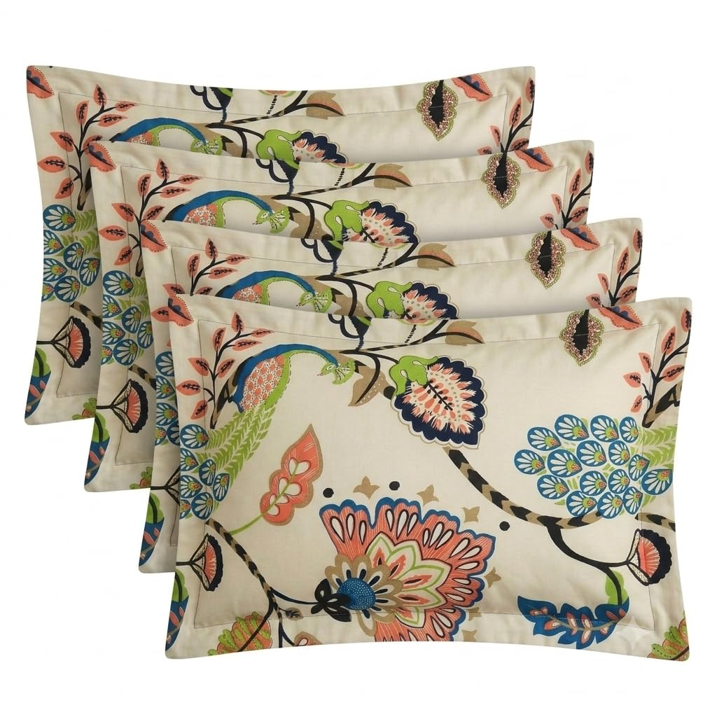 HOUSE FOX Zippered Cotton Pillow Covers (NOT Pillow) – 18x28 Inch | 2 Pair | Set of 4 Pillowcases | Protectors | Hidden Zipper, Soft, Durable & Fade Resistant (4, Peacock Design)-image-21