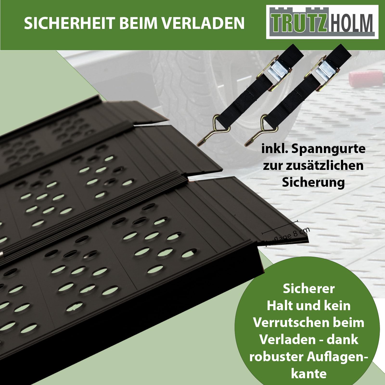 DREIBREIT by TRUTZHOLM 2-Fach Auffahrrampe klappbar 215 cm Traglast 1020 kg Alu schwarz gelocht Verladerampe Rampe