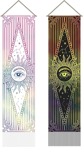 AHANDMAKER Tapiz de flores y hojas, tapiz de sol y luna, tapiz vertical largo psicodélico para colgar en la pared, tapiz de estética botánica, tapiz disponible en Yaxa El Salvador