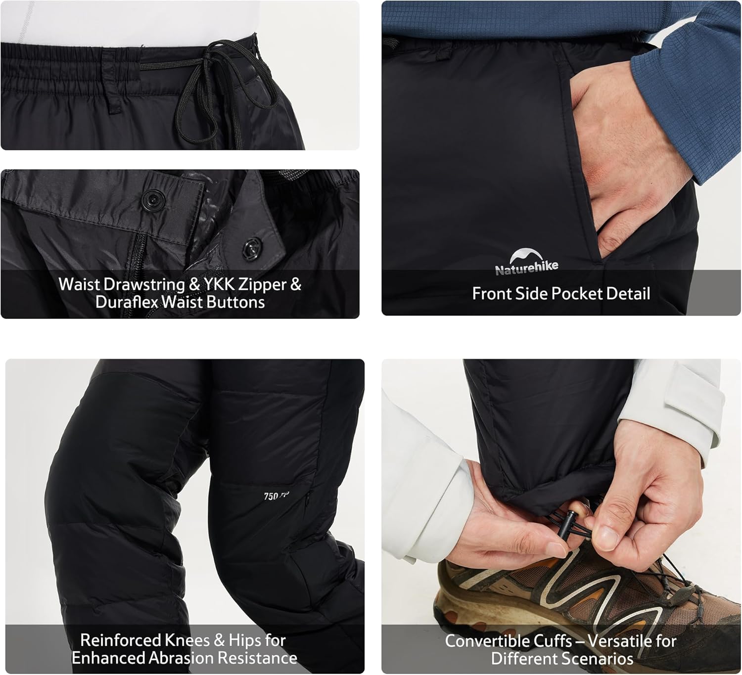 Naturehike Ultralight Down Pants, Men's Women's Winter Snow Pants, Windproof Outdoor Ski Pants for Camping Hiking