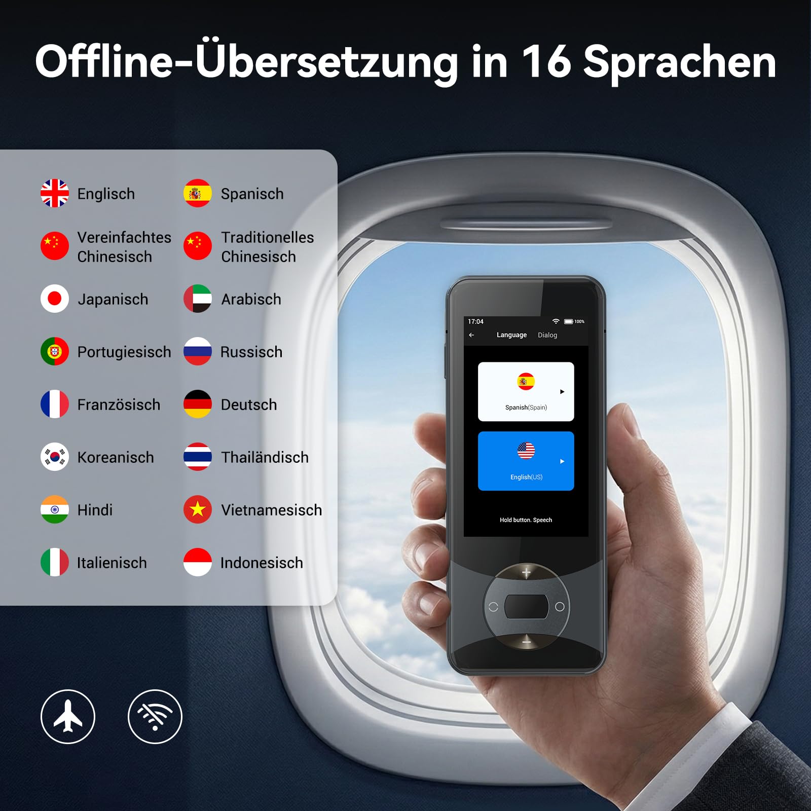 Wooask W10 Sprachübersetzer Echtzeit 140+ Sprachen Wifi Offline Foto Unterstützung Schwarz