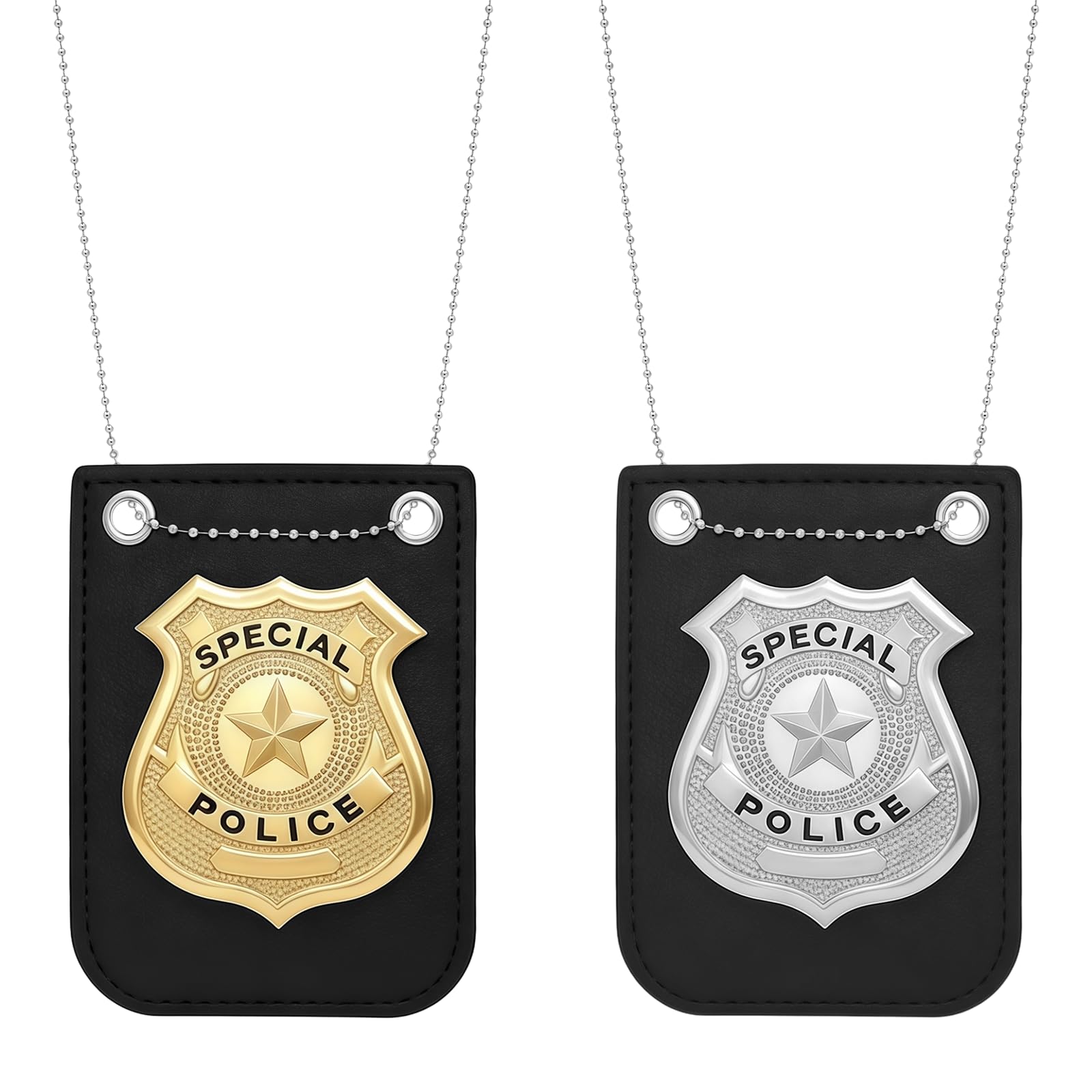 DVOFU 2PCS Police Badge with Chain and Belt Clip Gold and Silver Badge Set Police Badge Necklace Police Costume Accessories Police Badge Costume Props for Role Play Easter Birthday Party