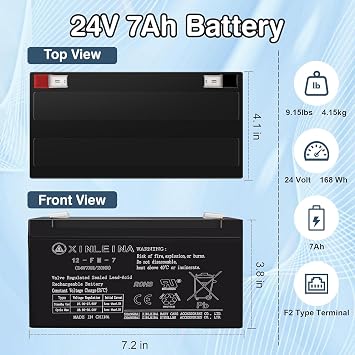 ANPABO 24V 7Ah Sealed Lead Acid Replacement Battery for Kids Ride On Toys, Rechargeable Pack for 24 Volt Ride-On Cars and Kids Electric Vehicles, Easy Installation, Steady Power (7, Amps)