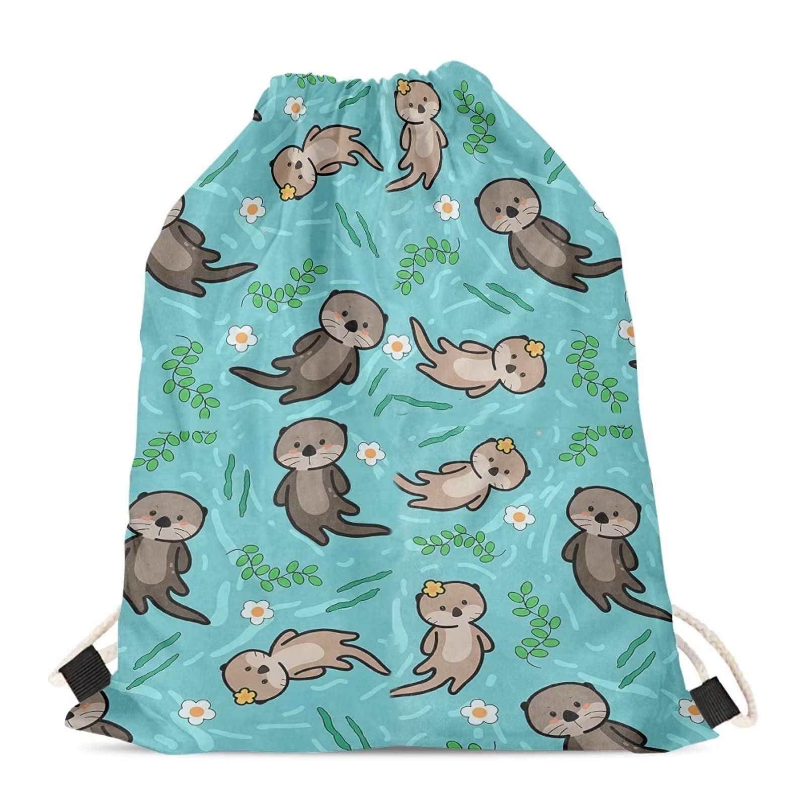 Upetstory Animals Patterned Drawstring Gym Bag for Teens Kids, Cinch Backpack for School Gifts, Sea Otter, One Size, Travel Backpacks — image 1