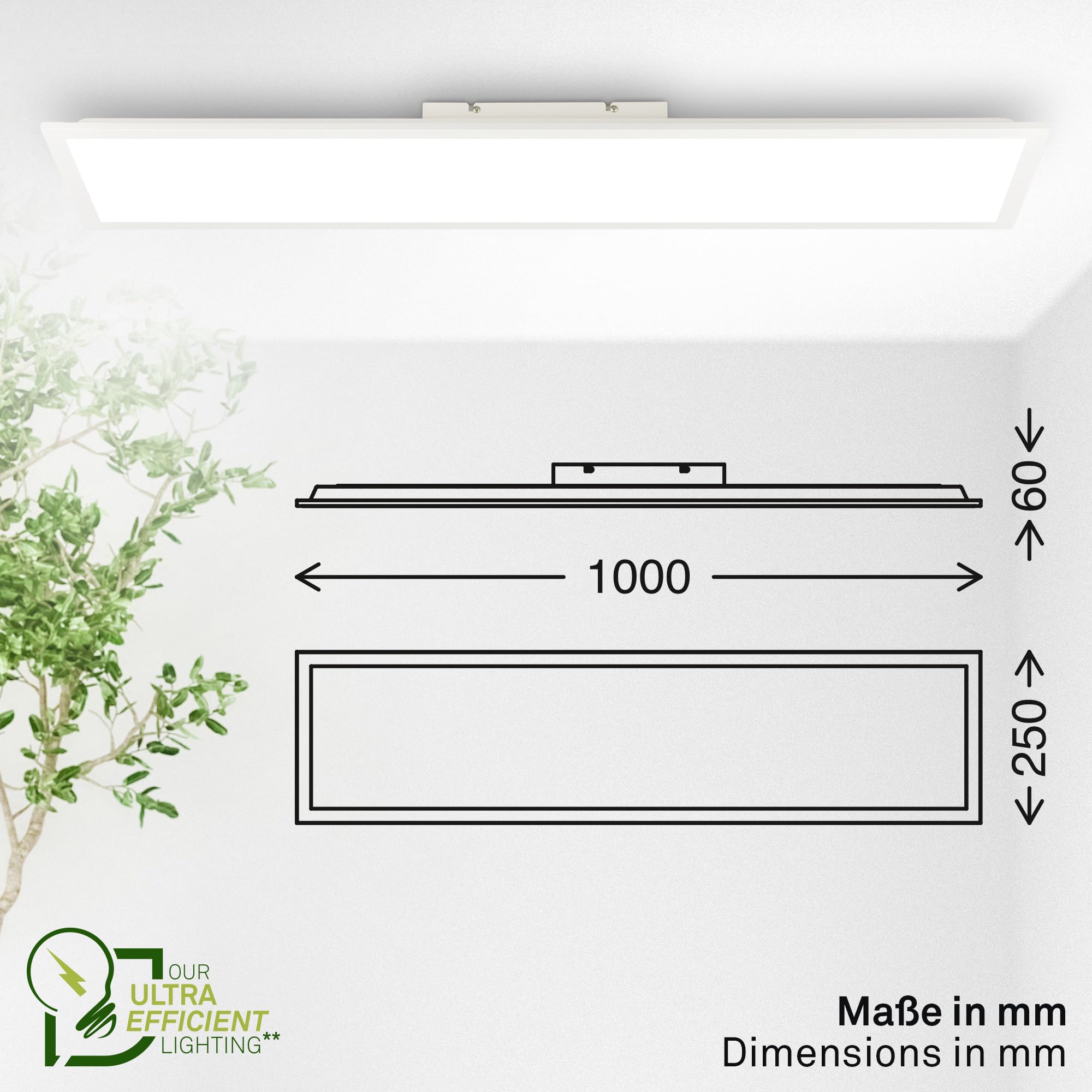 BRILONER - LED Panel mit EEK A Lichtquelle, 12,6W, 2860lm, Fernbedienung, dimmbar, CCT warmweiß bis kaltweiß, LED Lampe, Deckenleuchte, Wohnzimmerlampe, Deckenlampe, Flurlampe, 100x25x6 cm, Weiß