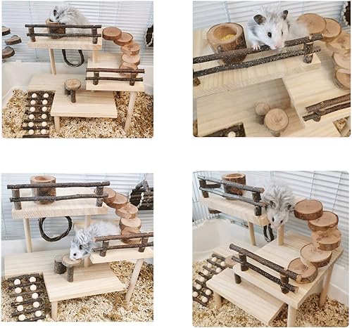 Miniatura 8 de RoseFlower Plataforma de hámster de madera para jaula, juguete de escalada para patio de recreo, animales pequeños, juego de actividades de