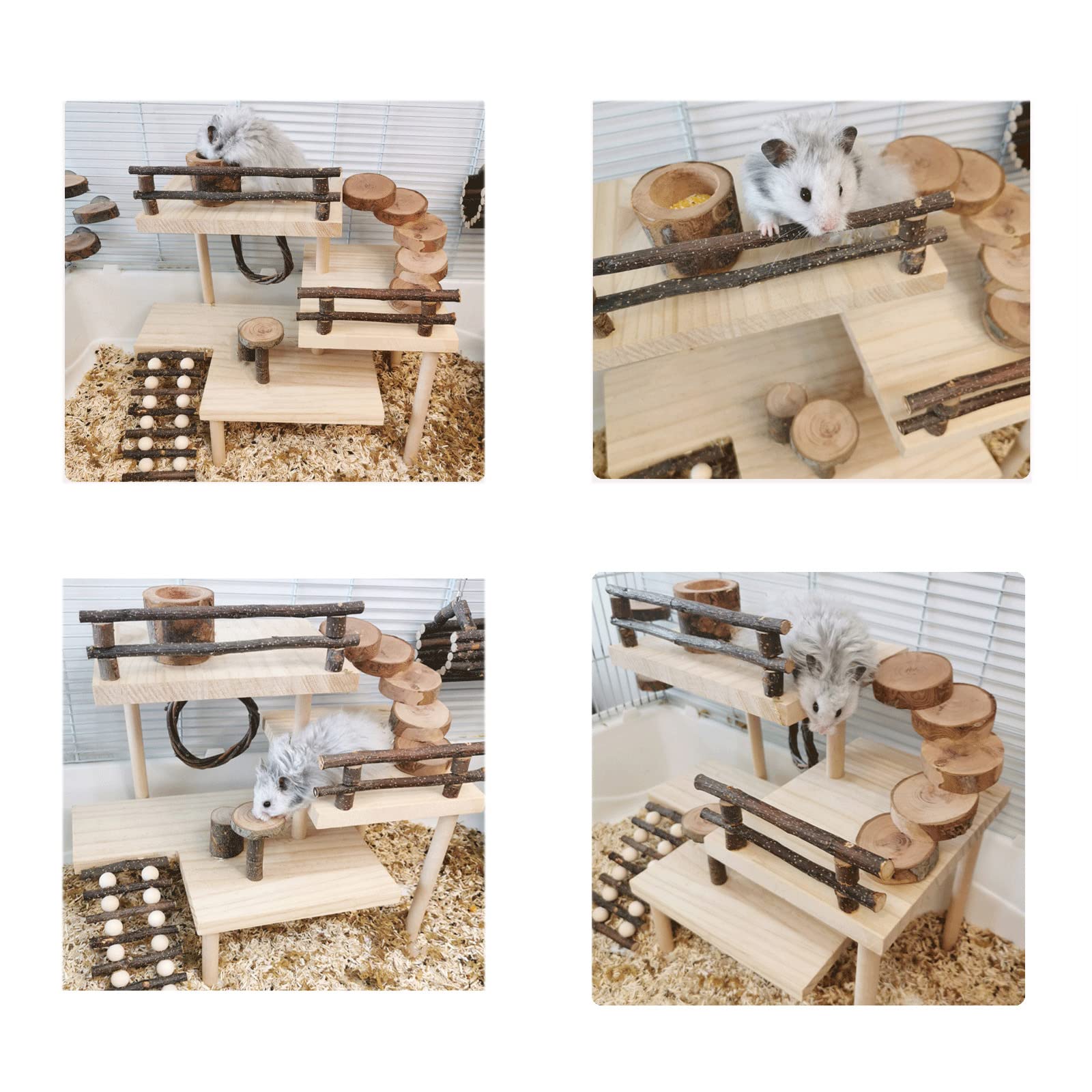 RoseFlower Parco Giochi per Criceti, Attaforma per Criceti in Legno, Giocattolo da Arrampicata per Criceti, Giocattoli da Masticare per Criceti, Set di Attività per Piccoli Animali