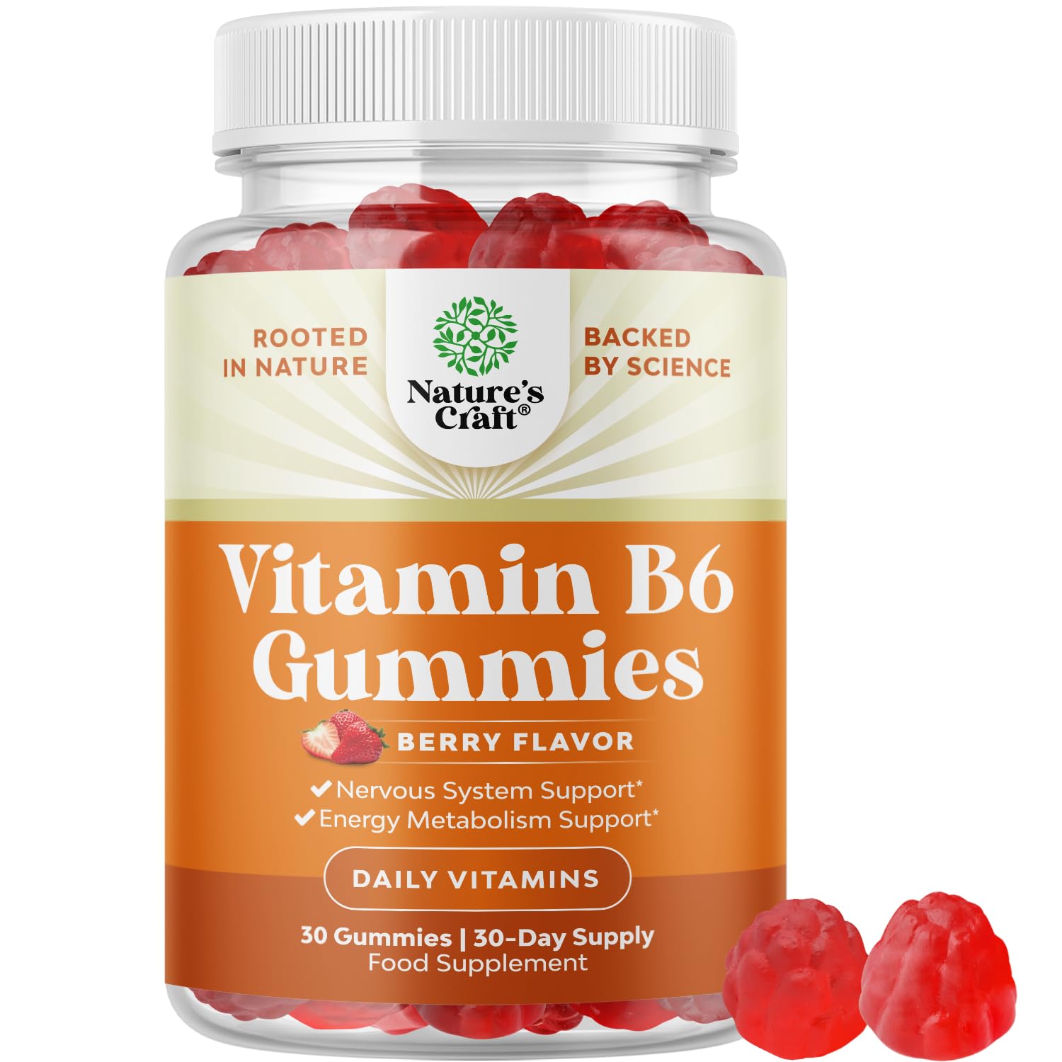 Potent Vitamin B6 Gummies for Adults - Potent Vitamin B Complex Supplements for Men & Women for Nervous System Support Mood & Immune System - Vegan Pyridoxine Chews for Energy & Metabolism - 30 Ct