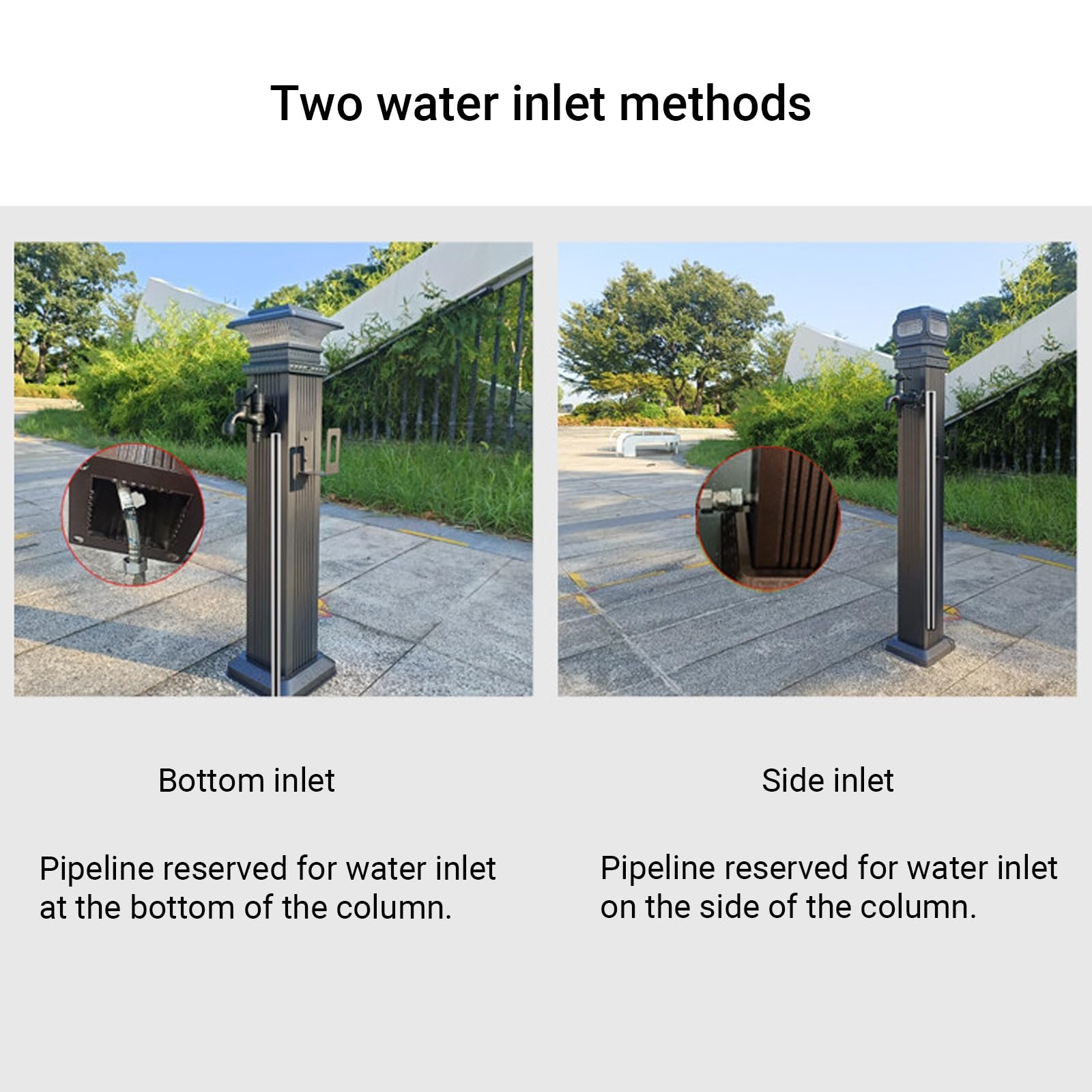 Columna de agua solar para jardín con luz, hidrante de exterior sin heladas para patio, espiga de agua de aluminio con manguera expandible