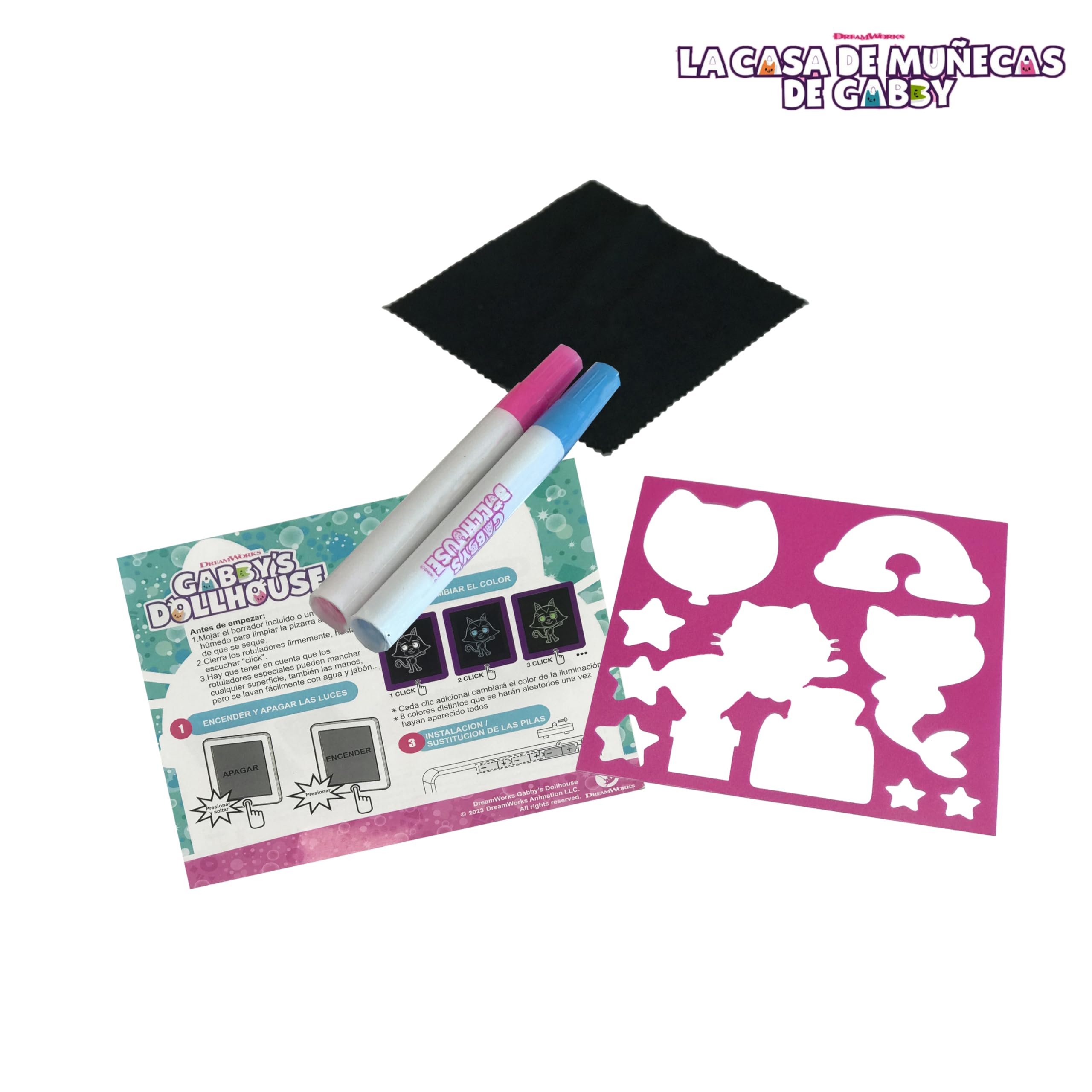 Cefa Toys - Magiczna tablica świetlna do domu dla lalek Gabby, tablica z przenośną tablicą świetlną, w zestawie 8 kolorowych świateł i 2 mazywalne markery, odpowiednie dla dzieci od 5 lat