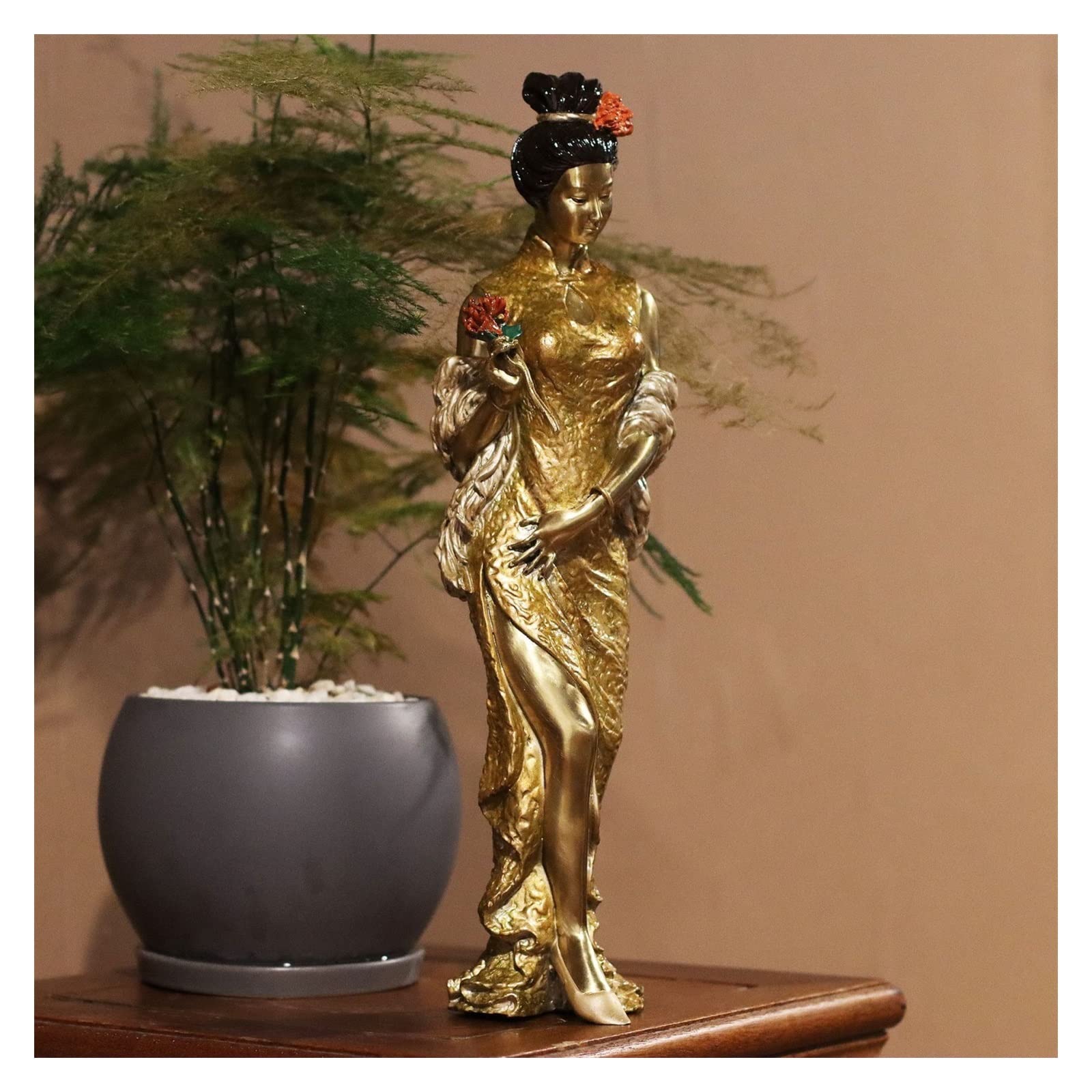 ZZlei2yu-12 Home Decor Ornament Flower Gods Autumn Chrysanthemum Beauty Bronze Statue Home Living Room Study Decorative Ornaments Elegant Brass Bronze Sculpture Colorful Ornament