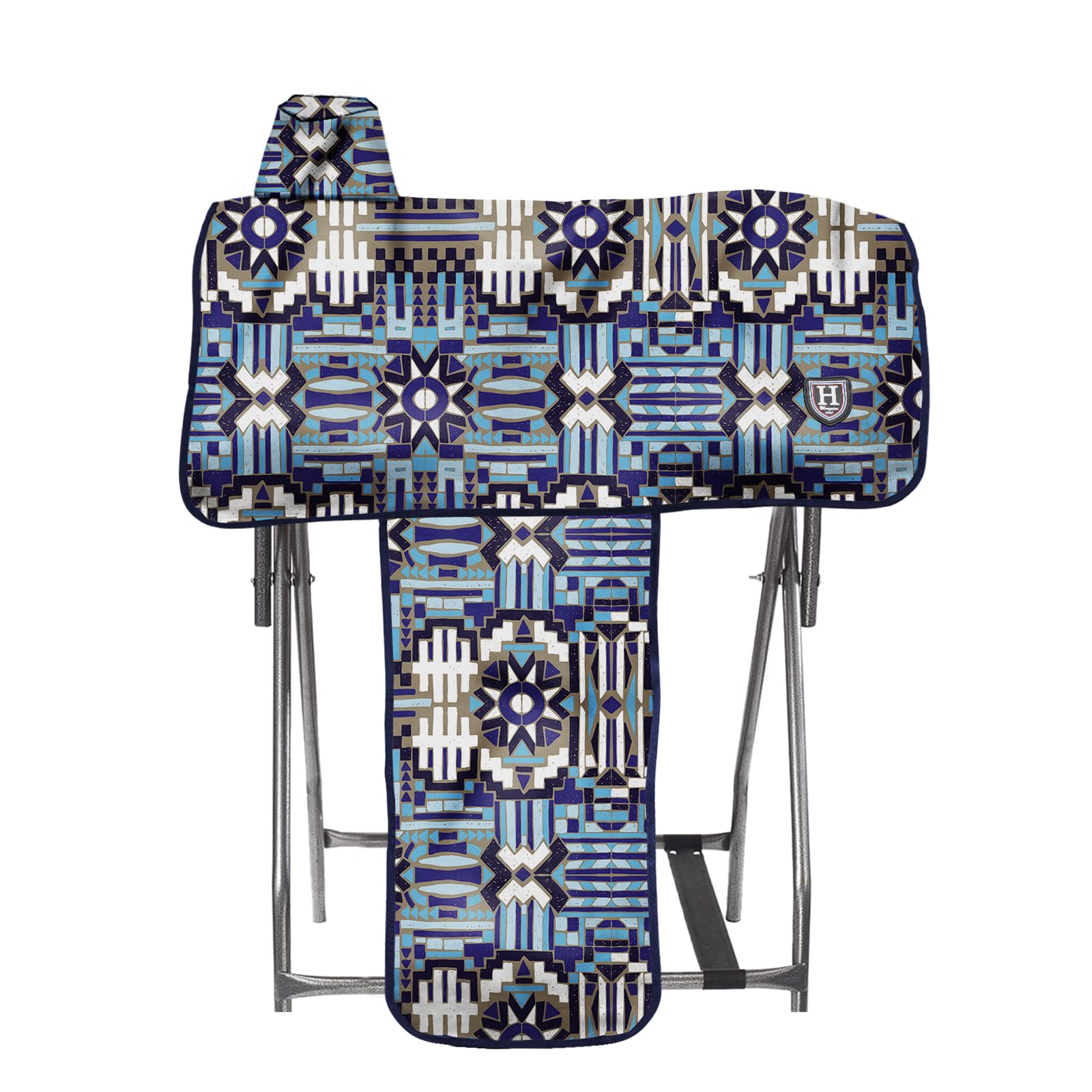 Harrison Howard Sturdy Waterproof Western Saddle Cover with Stylish Prints That Stand Out Keep Your Saddle in Pristine Condition Perfect for Showing or Riding Events-Mosaic Blue
