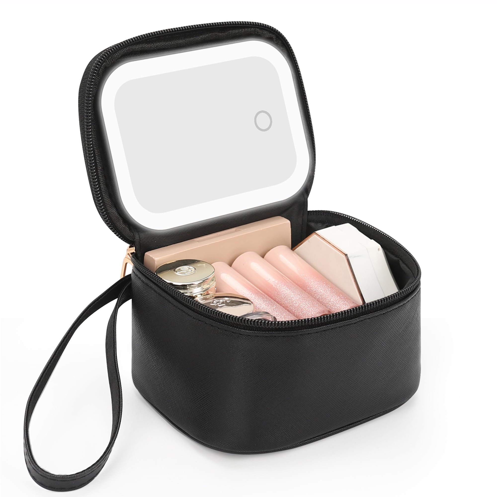Relavel Mini Makeup Bag with Led Mirror, Small Makeup Bag with 3 Light Mode