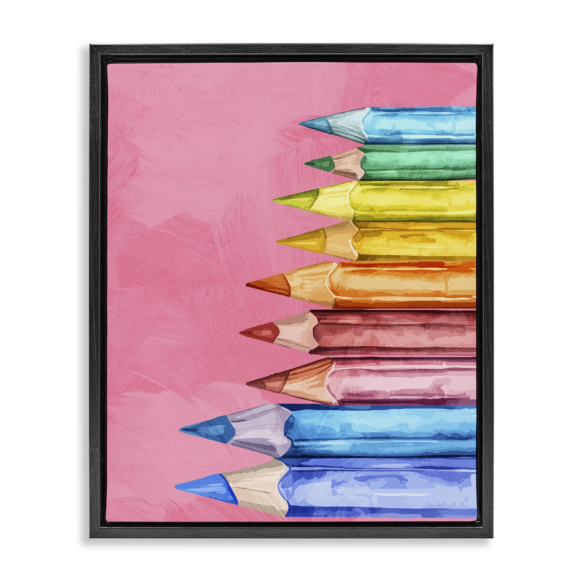 Stupell Industries Jet Black (Matte) 'Vibrant Pencils On Pink'| Floating Frame Canvas Art