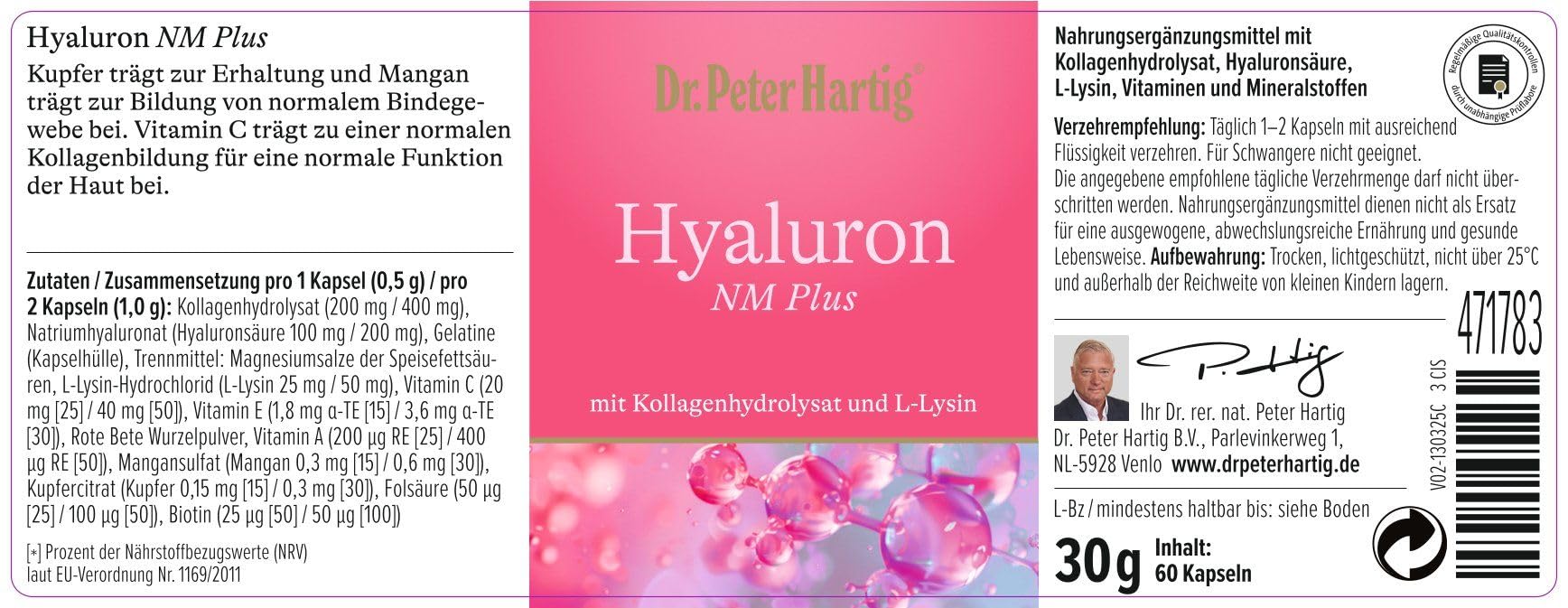 Dr. Peter Hartig Hyaluron NM Plus 120 Kapseln 4-Monats-Vorrat lactose- gluten- und hefefrei