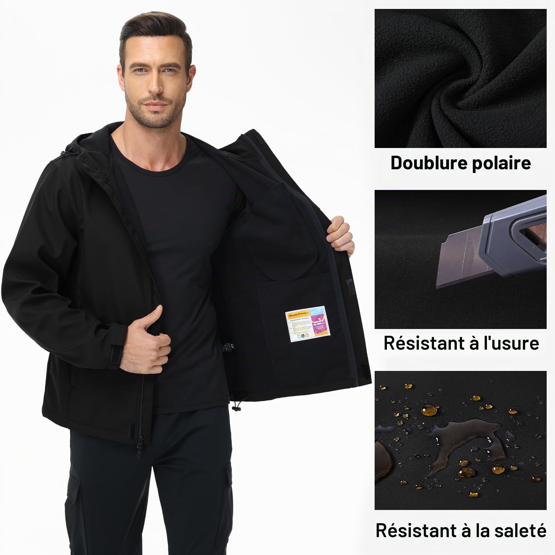 Huayuzh Veste softshell pour homme - Veste d'hiver imperméable - Coupe-vent - Doublure polaire chaude - Veste de pluie - Randonnée - Camping