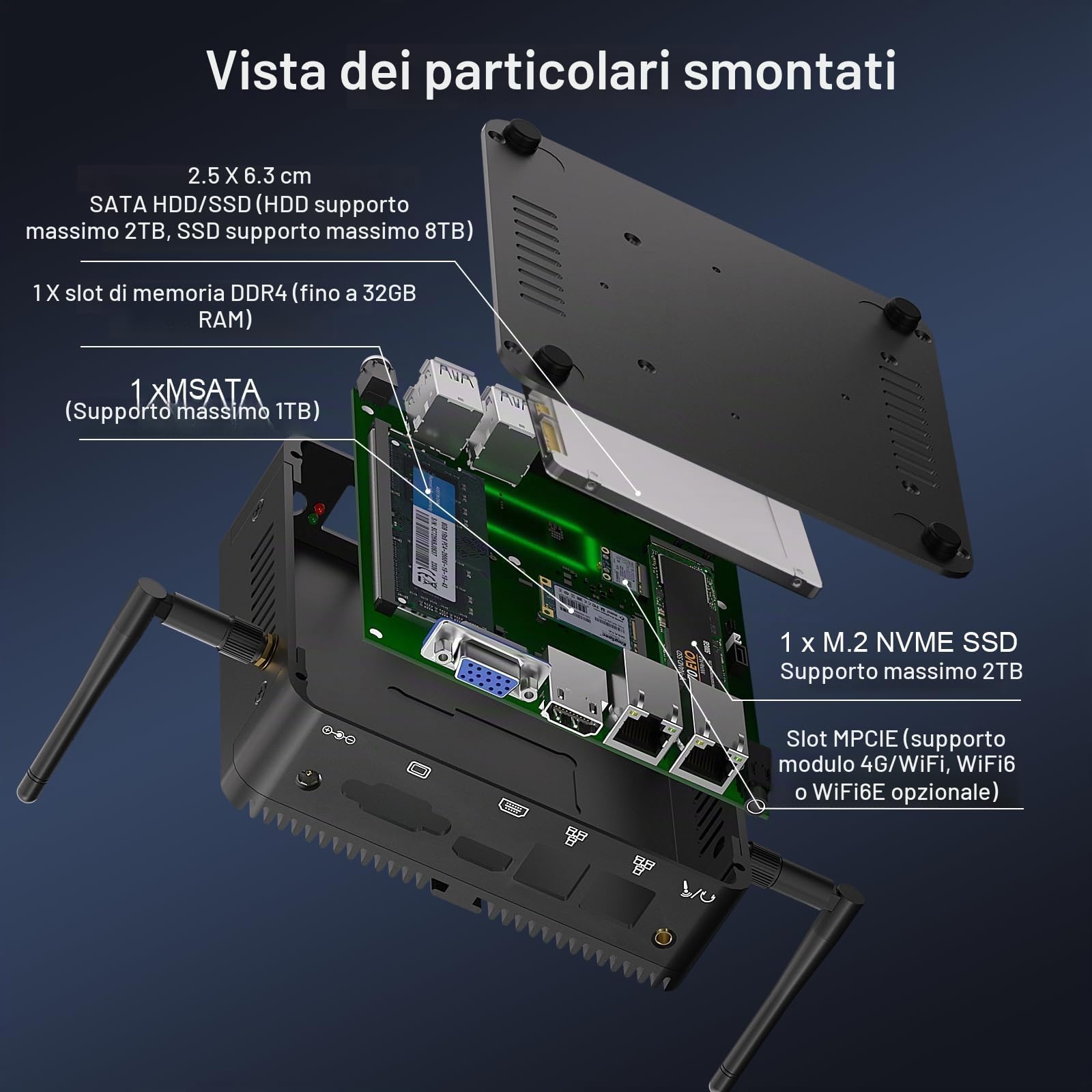 HISTTON PC Industriale J5005 Mini PC Fanless,8GB DDR4 RAM 128GB SSD,2 GbE LAN, Wifi 5, BT4.2,Mini Computer con 2 RS232 COM, 4K HD & VGA,USB3.0 &2.0,Micro PC Win 11 Pro/Linux