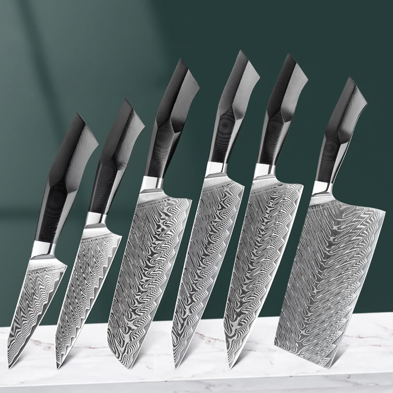 Set 6 Cuchillos Cocina, 67 Capas Acero Damasceno, G10