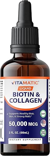 Vitamatic Gotas de biotina líquida y colágeno de 50,000 mcg para el crecimiento del cabello, mujeres y hombres, apoya el crecimiento de la piel