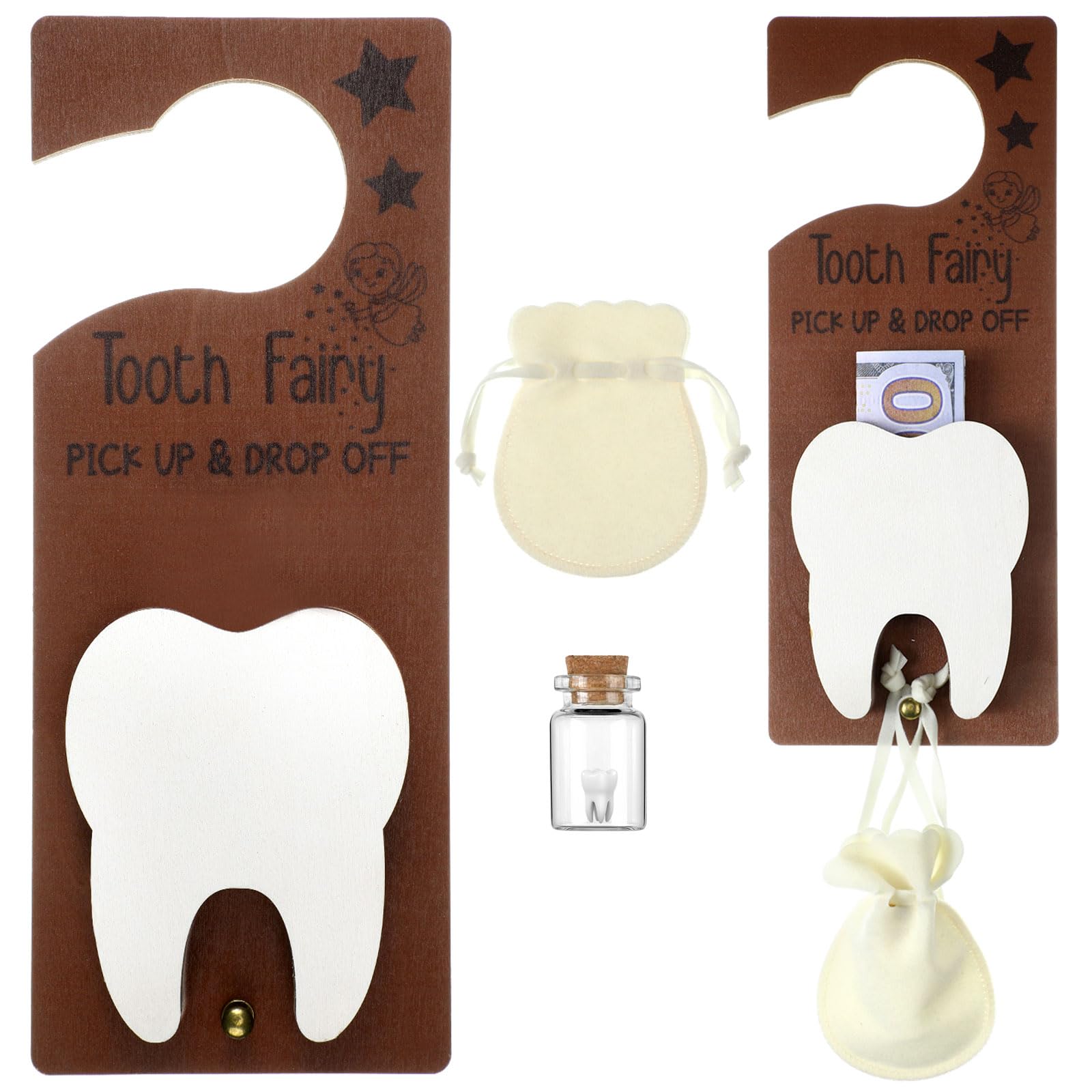 DoubleFill Tooth Fairy Door Hanger Pouch Keepsake Box,Classic,White
