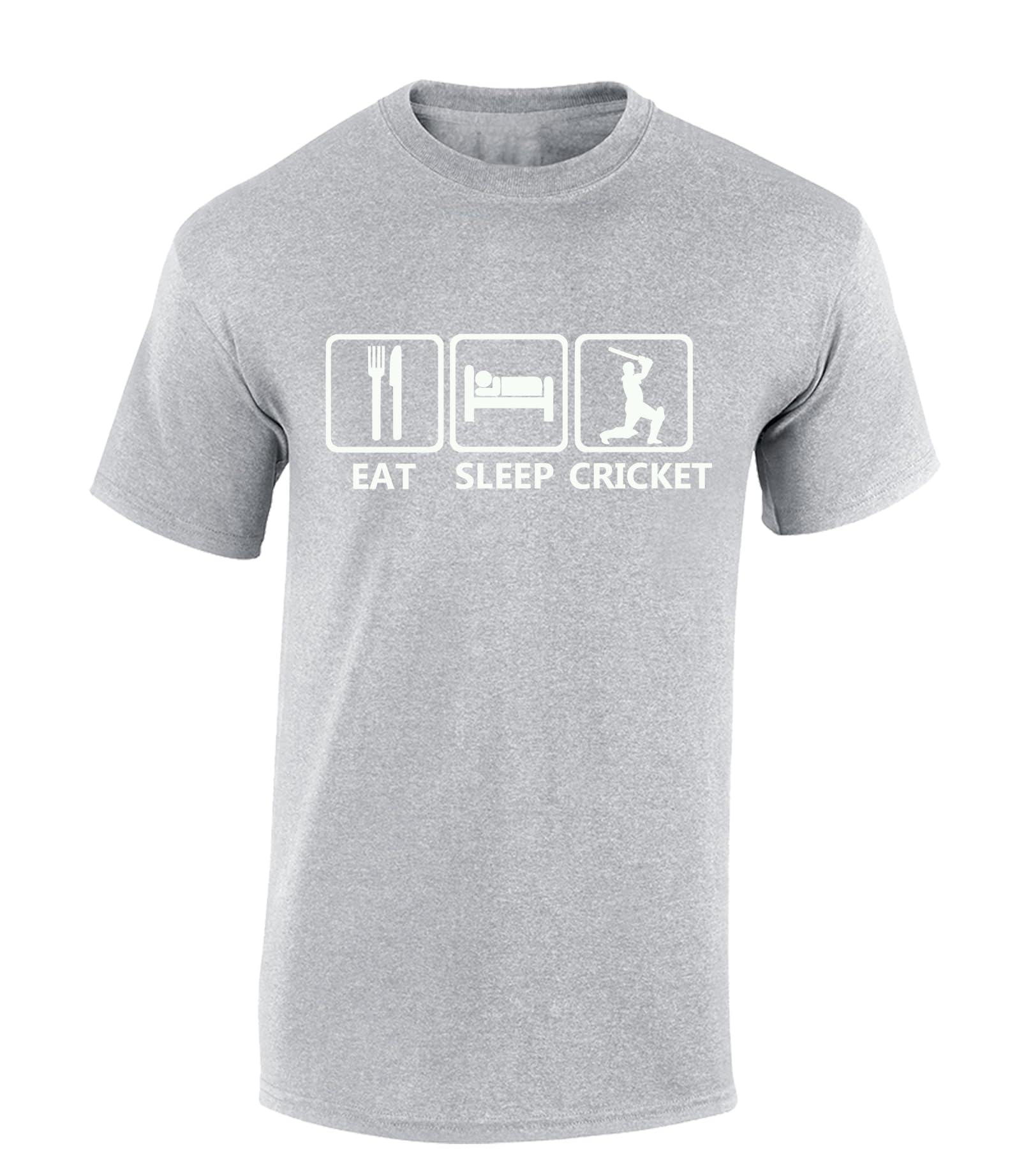 Crown Designs Eat Sleep Cricket Novelty Gifts for Men & Teenagers T-Shirts Tops - Grey/Medium