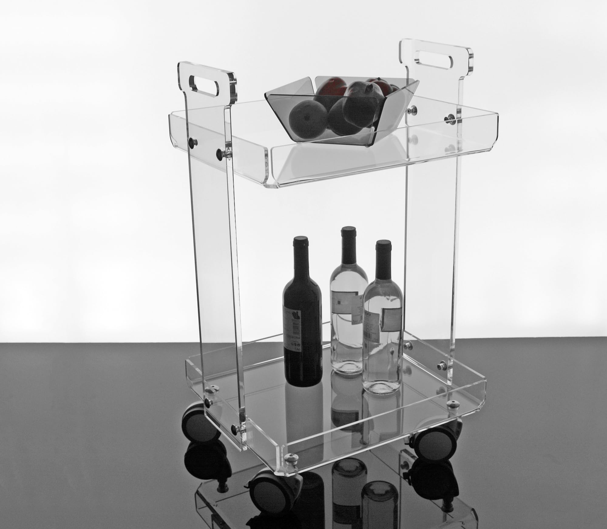 Slato Vinny Carrello da Soggiorno e Cucina con Ruote Portavivande, Vetrinetta Mobile di Design a Due Ripiani in Cristallo Acrilico Made in Italy cm L.46 x P.38 x H75