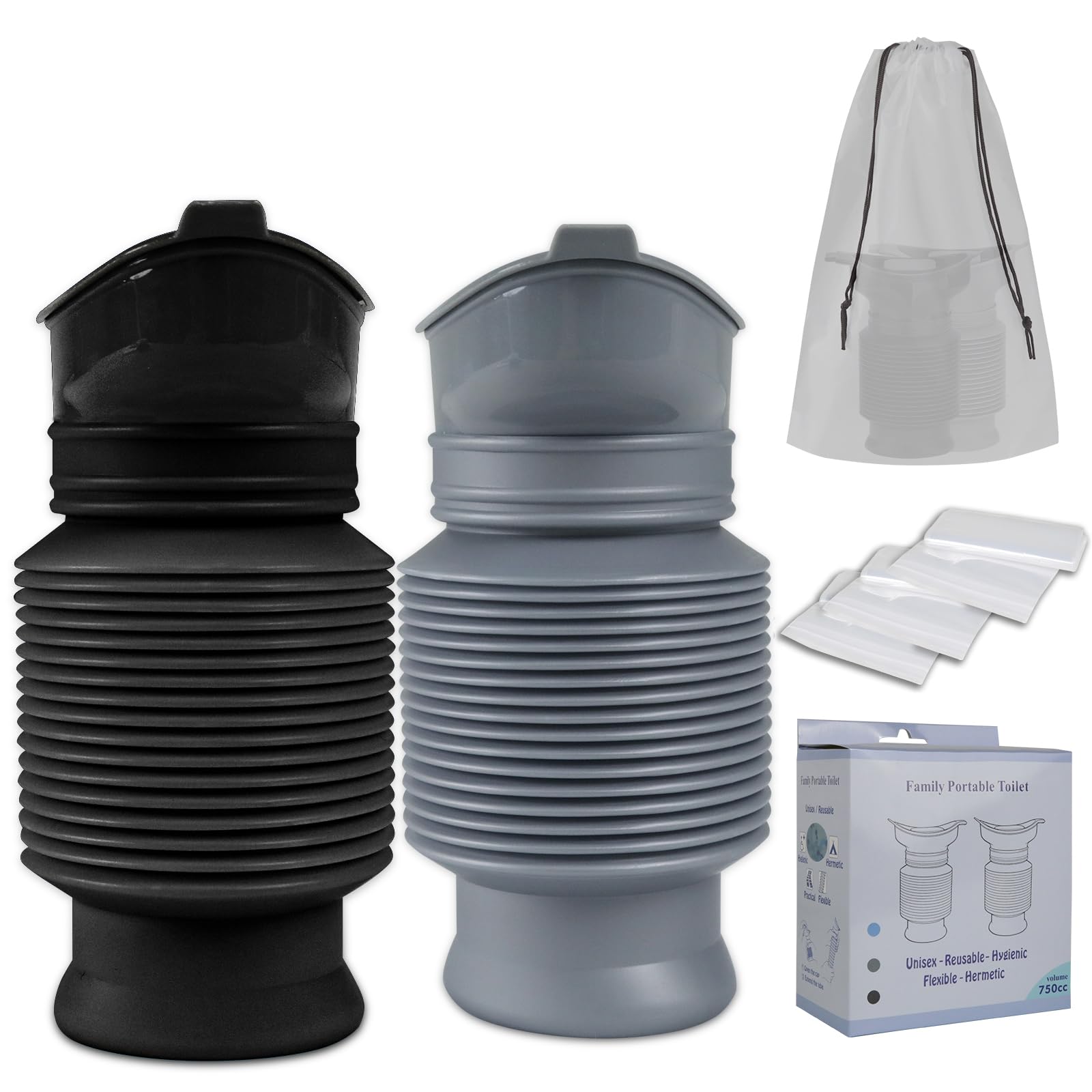 KkaFFe Pee Bottles for Men, Adjustable Emergency Urinal, Car Pee Bottle for Men and Women, Portable Toilet for Car, Shrinkable Personal Mobile Toilet,