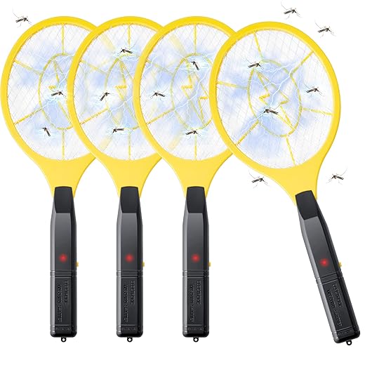 4 Pcs 17.3" Bug Zapper Electric Fly Mosquito Swatter Racket 1500 Volts Electronic Swatter Handheld Fly Killer Tennis Mosquito Bat Racket for Outdoor Indoor Camping Insect Fruit Fly Control