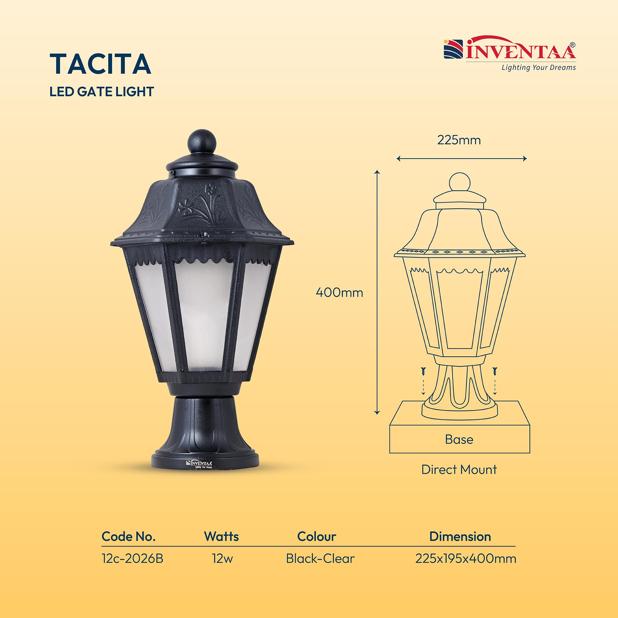 INVENTAA Tacita 12W LED Gate Light with 1 Yr Warranty | Waterproof Lamp for Compound Wall Lights, Main Gate Lights, Outdoor Pillar Lights & Boundary Wall Lights (Cool White, Pack of 1) 4