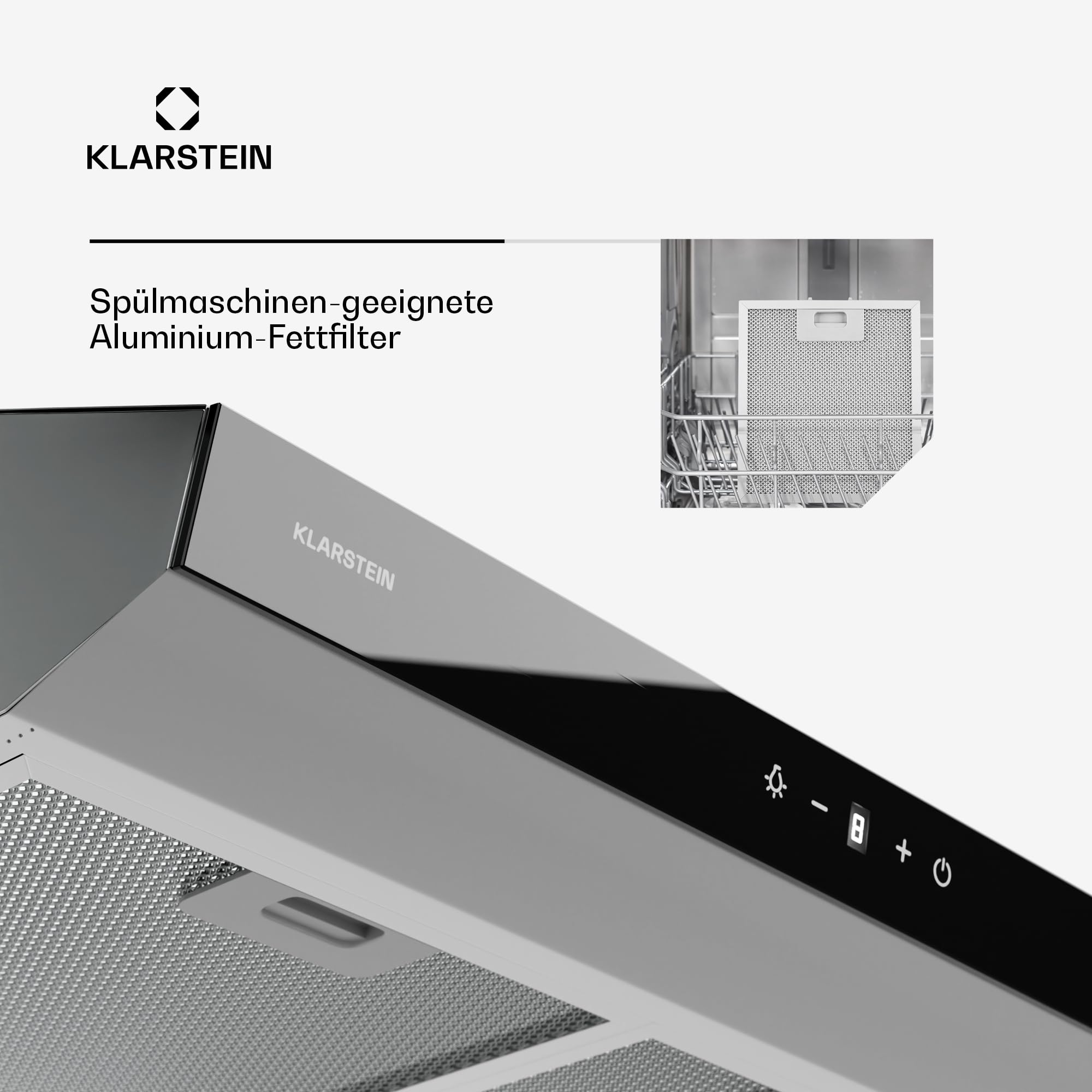 Klarstein Dunstabzugshaube 60cm Abluft Edelstahl 175 m³/h LED Touch-Bedienfeld