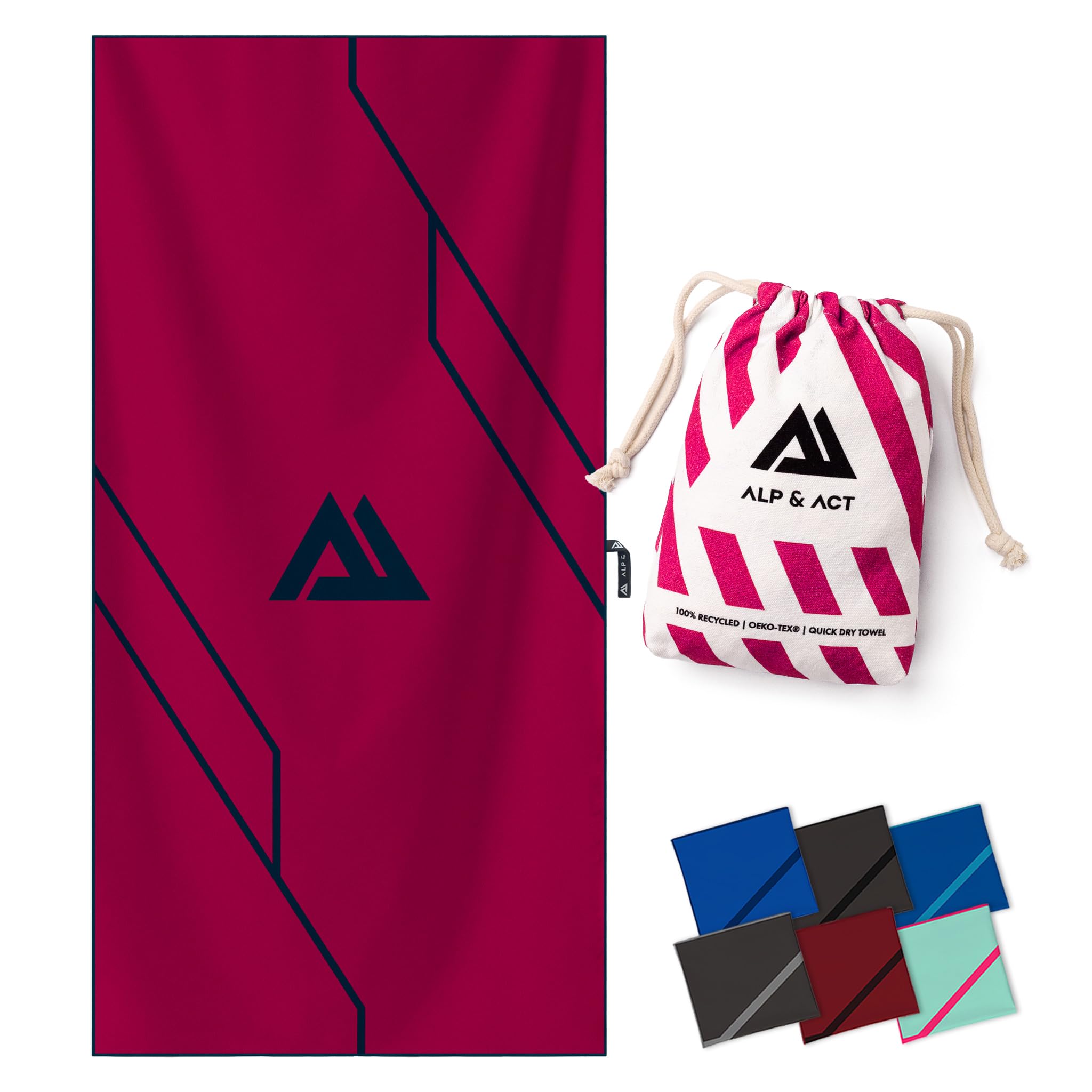 ALP & ACT Microfibre Gym Towel - 100% Recycled - SUPER LIGHTWEIGHT & Quick Dry - Extra Compact: Yoga Towel, Sports Towel, Gym Accessories, Travel - Microfibre Towels: Men & Women - pink, 180x90