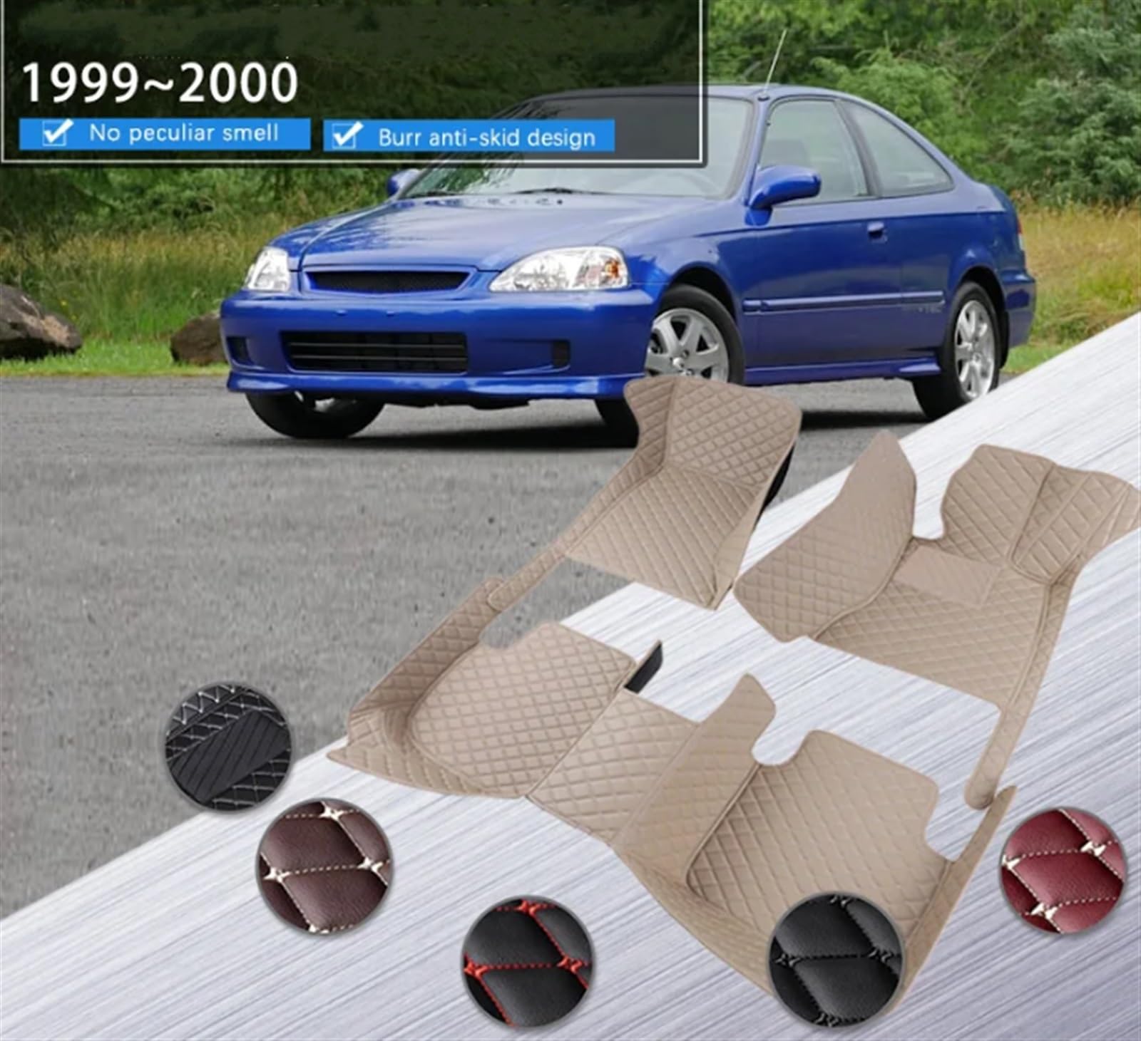 Alfombra para Civic 6th para Ferio EJ EK EM Sedan 1999 2000 Alfombrillas El Suelo del Coche Conducir A Mano Izquierda O Derecha Almohadilla El Talón(RHD Brown)