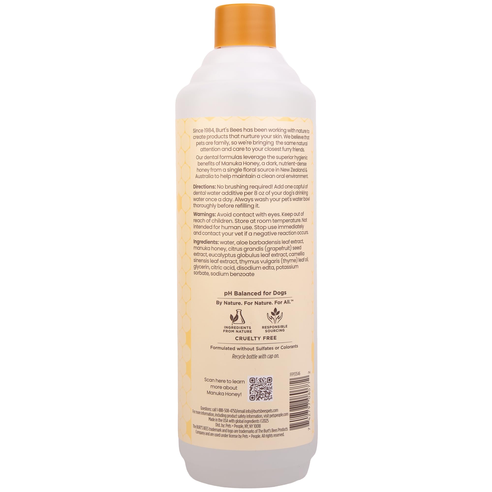 BURT'S BEES FOR PETS Dental Water Additive for Dogs with Manuka Honey for Gum Health & Tartar Control, No Brushing Required, 99.5% Natural Origin Formula, Odorless & Flavorless, 16 Fl Oz - image 4