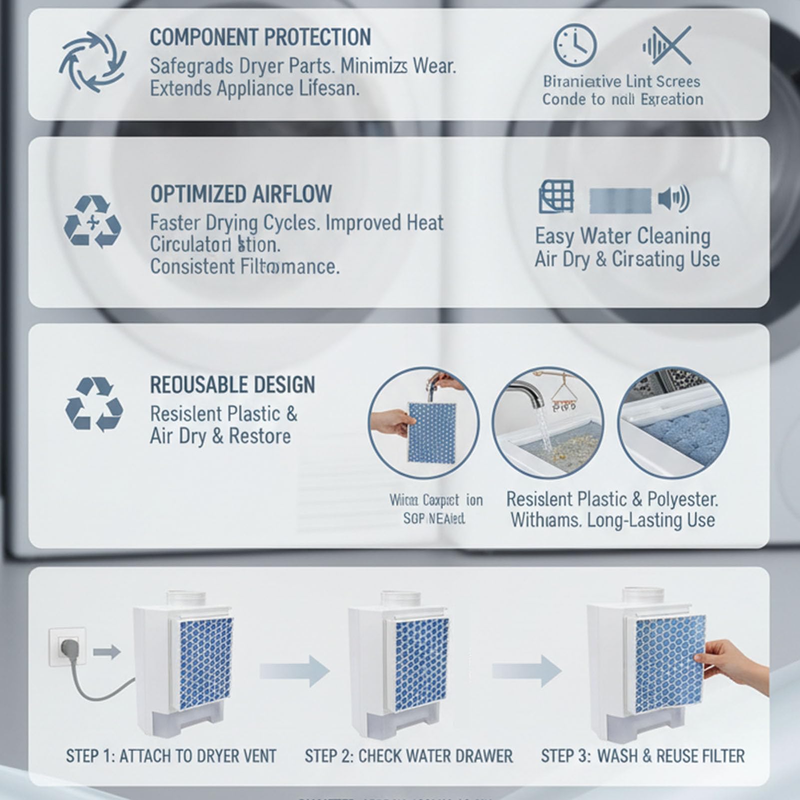 Generic Conjunto de Ventilación para Secadora Doméstica Protección Eficiente de Componentes de Filtro de Poliéster para Lavandería Más Limpia 4 Pulgadas para Secadora Eléctrica Escape de Aire Uso en