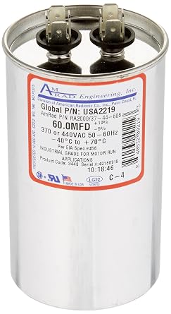 Engineering USA2219 Round USA-Made Motor Run Capacitor, 60 Mfd, 370/440 Vac-132334