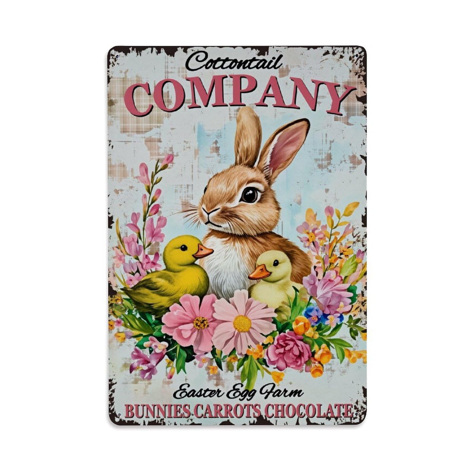 Enderetf Vintage Cottontail Company Easter Egg Farm Bunnies Carrots Chocolate Tin Sign Metal Poster, Home Bar Garage Man Cave Cafe Indoor & Outdoor Wall Decoration 8X12inches