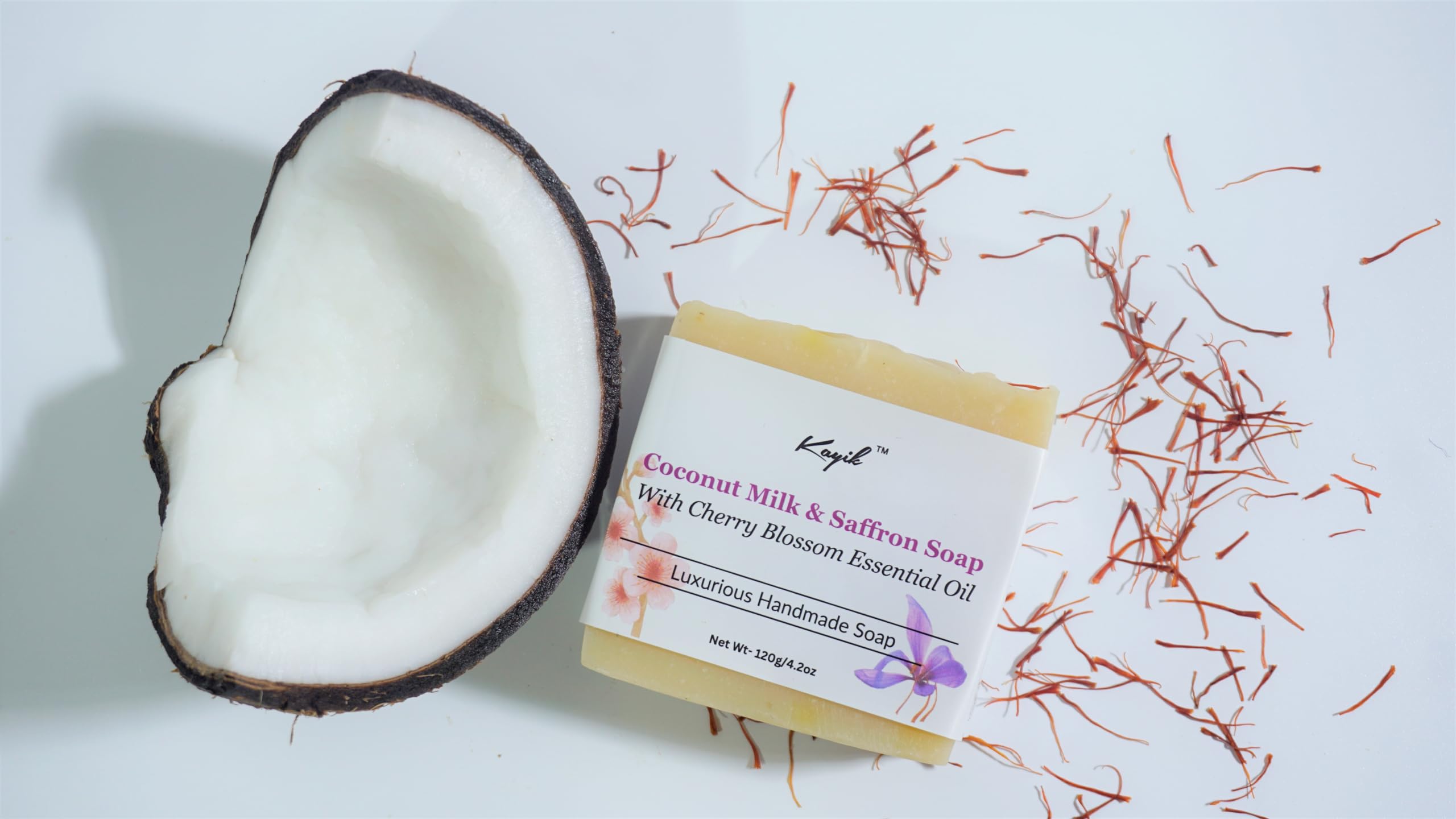 Coconut Milk & Saffron Soap with Cherry Blossom Essential Oil Paraben And Sulphate Free - 120g, Moisturizing and Nourishing (Pack of 1)