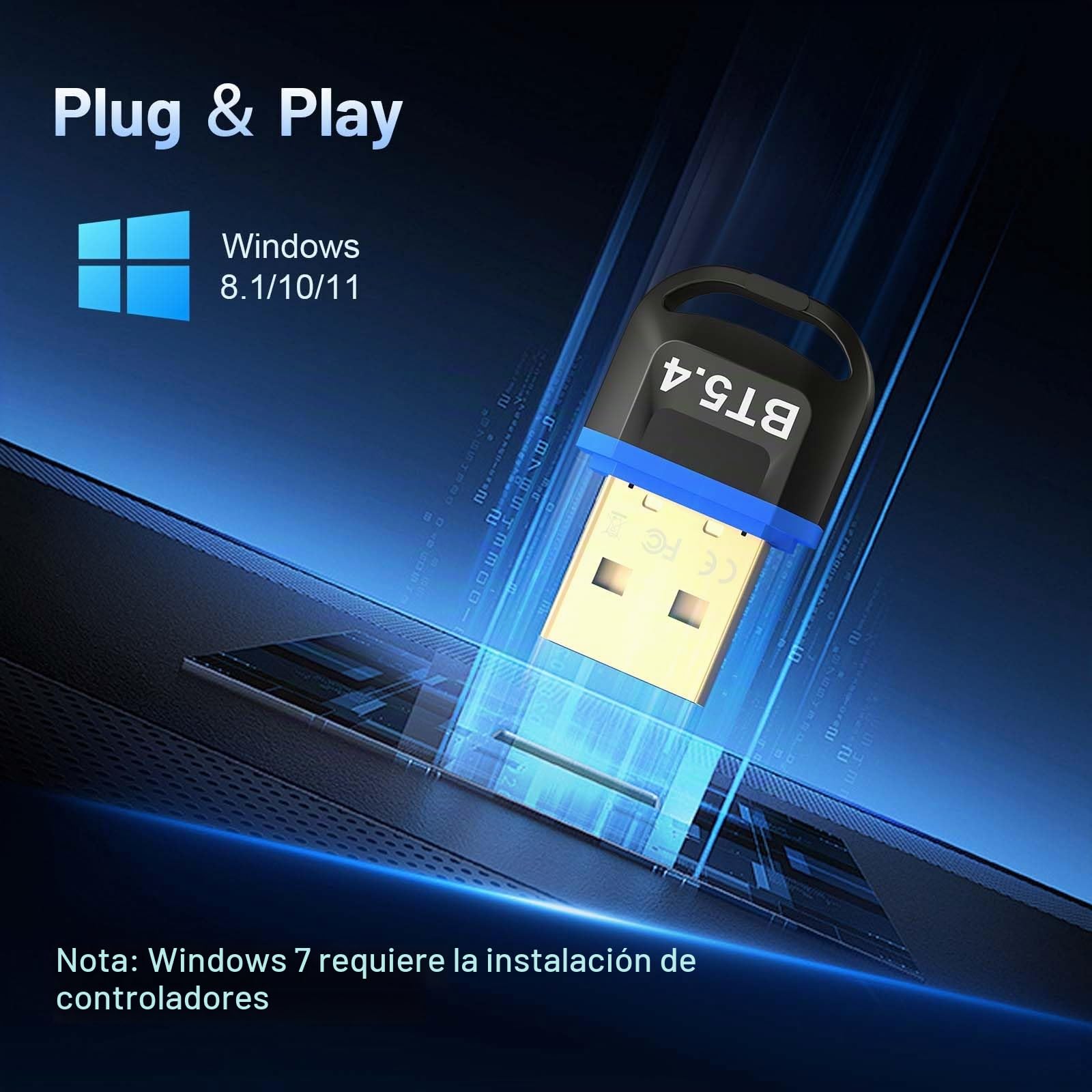 Hoppac Adaptador Bluetooth PC, Bluetooth 5.4 USB Stick Dongle, baja latencia, compatible con Windows 11/10/8.1/7, para auriculares, ratones, controladores, teclados, impresoras