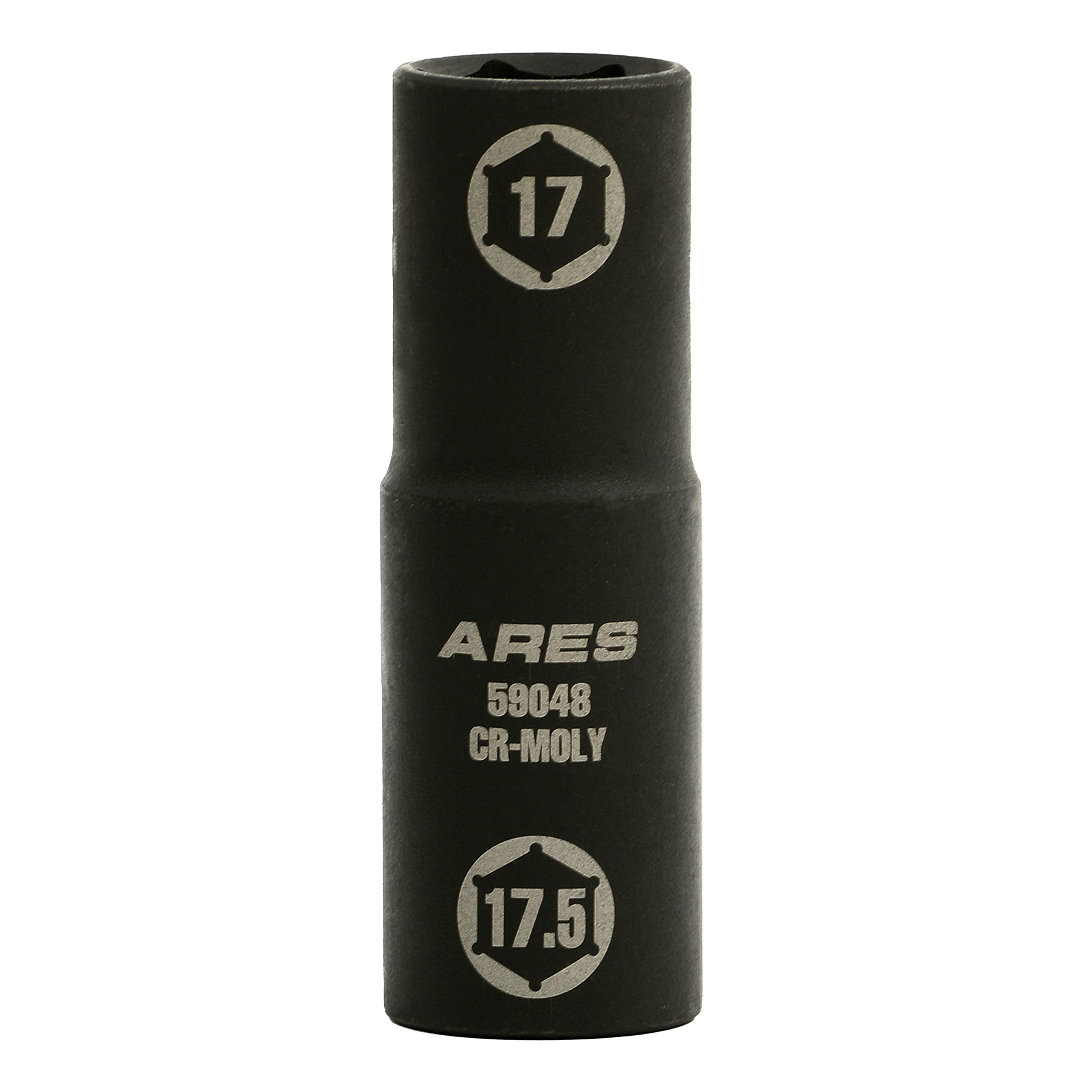 ARES 59048-1/2-inch Drive 17 x 17.5mm Half Size Lug Nut Flip Socket - Impact Grade Chrome-Moly Steel – Remove Warped, Damaged, and Bloated Chrome Capped Lug Nuts