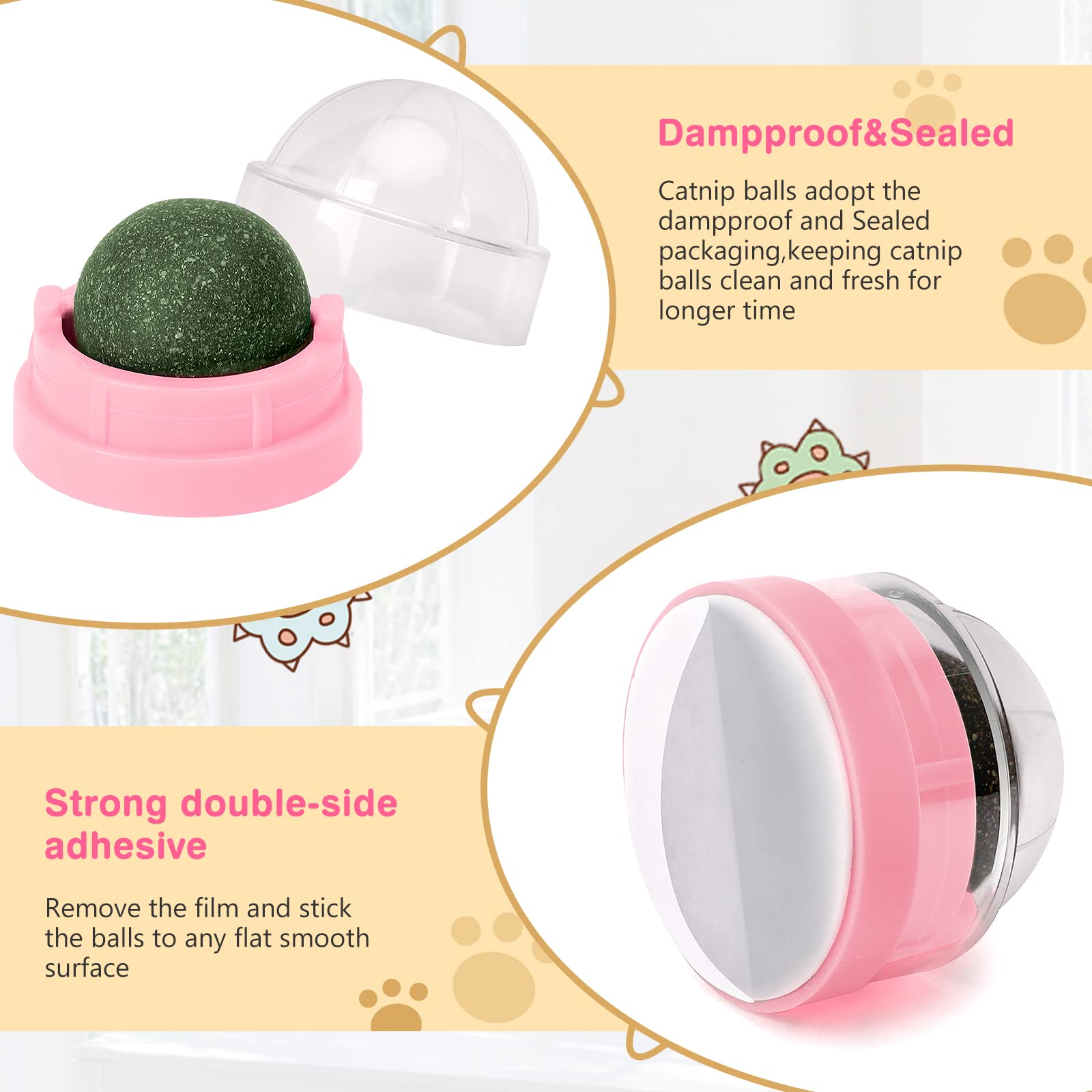 SINROBO 3 Pack Catnip Balls, Catnip Ball for Cats Wall, Edible Kitty Toys for Cats Lick, Safe Healthy Kitten Chew Toys, Teeth Cleaning Dental Cat Toys, Cat Wall Treats (Green)