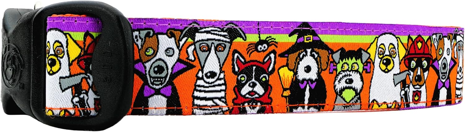 Adjustable 1" Halloween Devil Mummy Vampire Witch Dracula Frankenstein Dog Collars for Medium Large and X-Large Dogs 1" Wide (Leash (1" W, 5-1/2' L))
