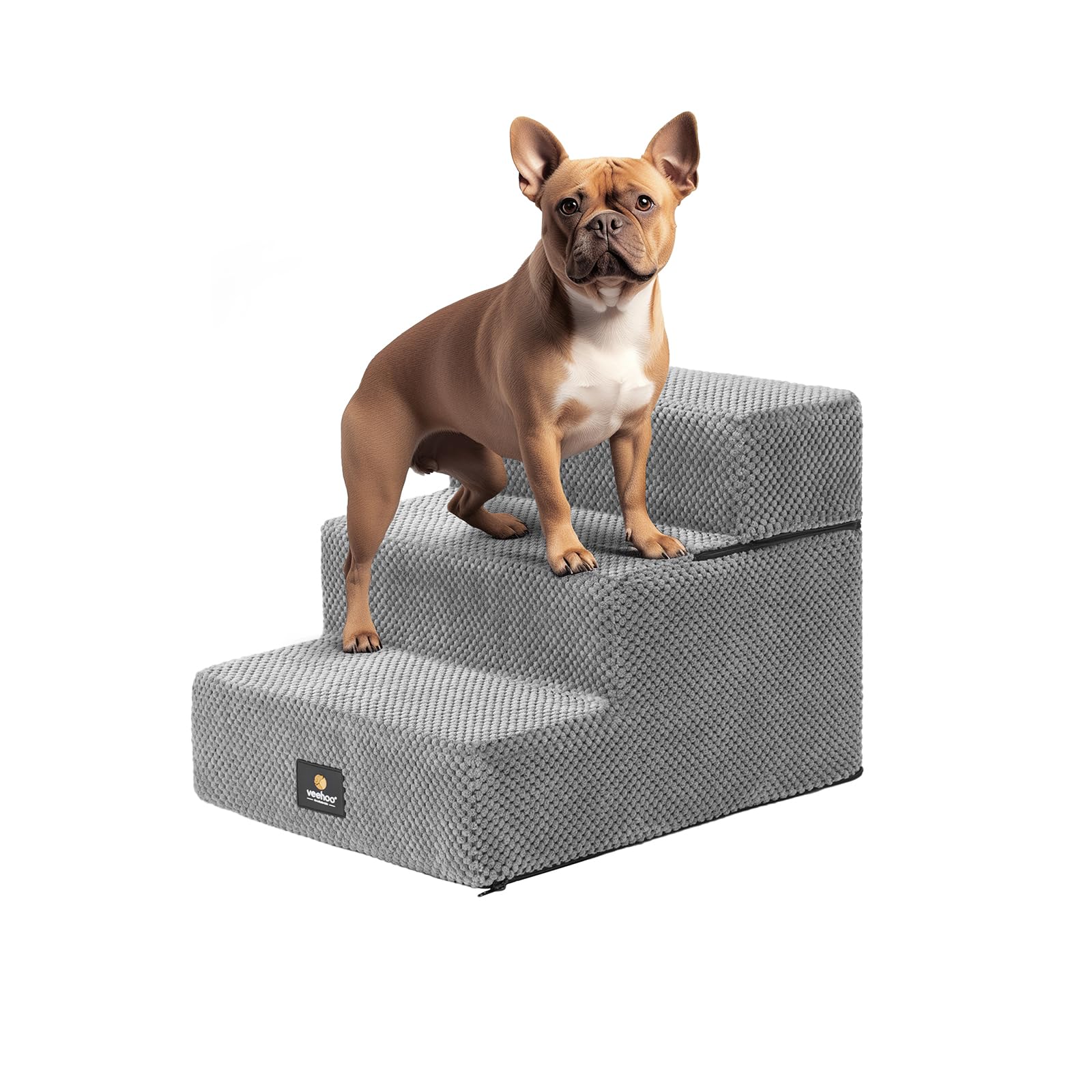 Veehoo Dog Stairs for 18 Inches High Beds, Folding Foam Pet Steps for Small or Old Dogs and Cats, Non Slip Balanced High Loading Bearing Indoor Step, Dark Gray, 3 Steps