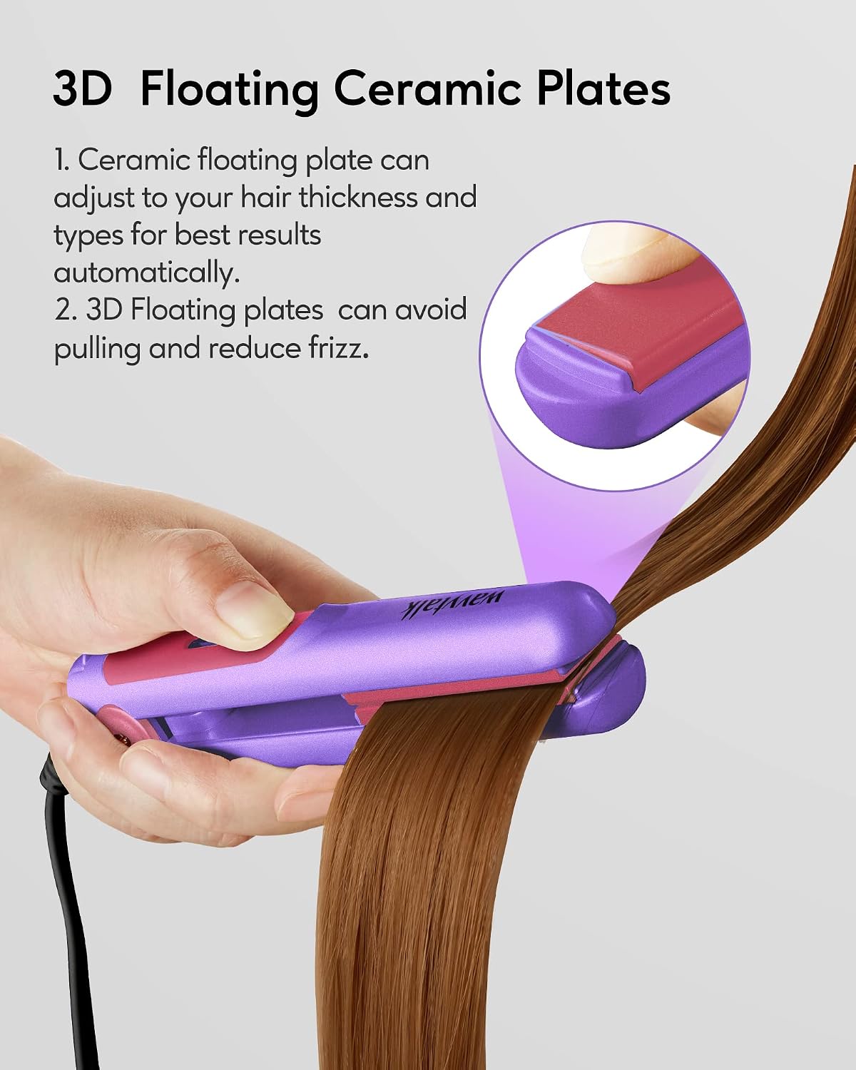 Wavytalk Mini Portable Flat Iron, 0.7 Inch Dual Voltage Flat Iron - Small Flat Irons for Short Hair, Curls Bangs, Worldwide Use Travel Flat Iron (Purple)