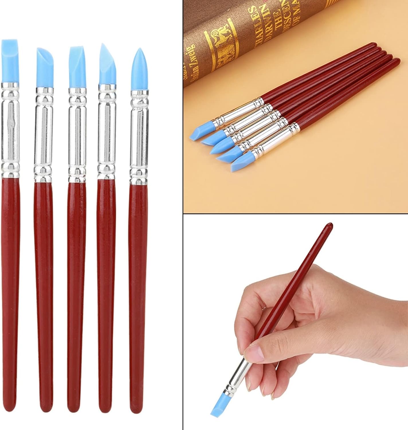 10Pcs Professional Silicone Rubber Tip Paint Pens Brushes, Silicone Artist Paint Brushes Soft Clay Sculpting Tools Silicone Color Shaper Brushes for Pottery DIY Shaping Carving