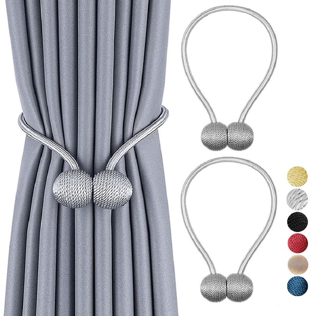 Magnetic Curtain Tiebacks Curtain Straps Strong Magnetic Curtain Holder Buckle hooks for Home Sheer Blackout Drapes Blind Curtains Decorations Accessories سِتَارَة (Light Gray)