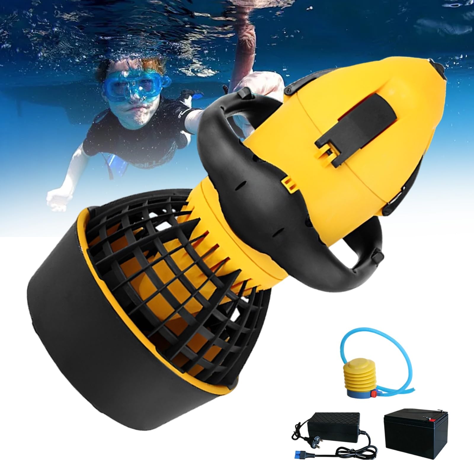 Scooter subacuático para Piscina, Scooter subacuático, Scooter de Buceo para Deportes acuáticos con Manillar, Scooter acuático Compacto y portátil para Adultos y niños